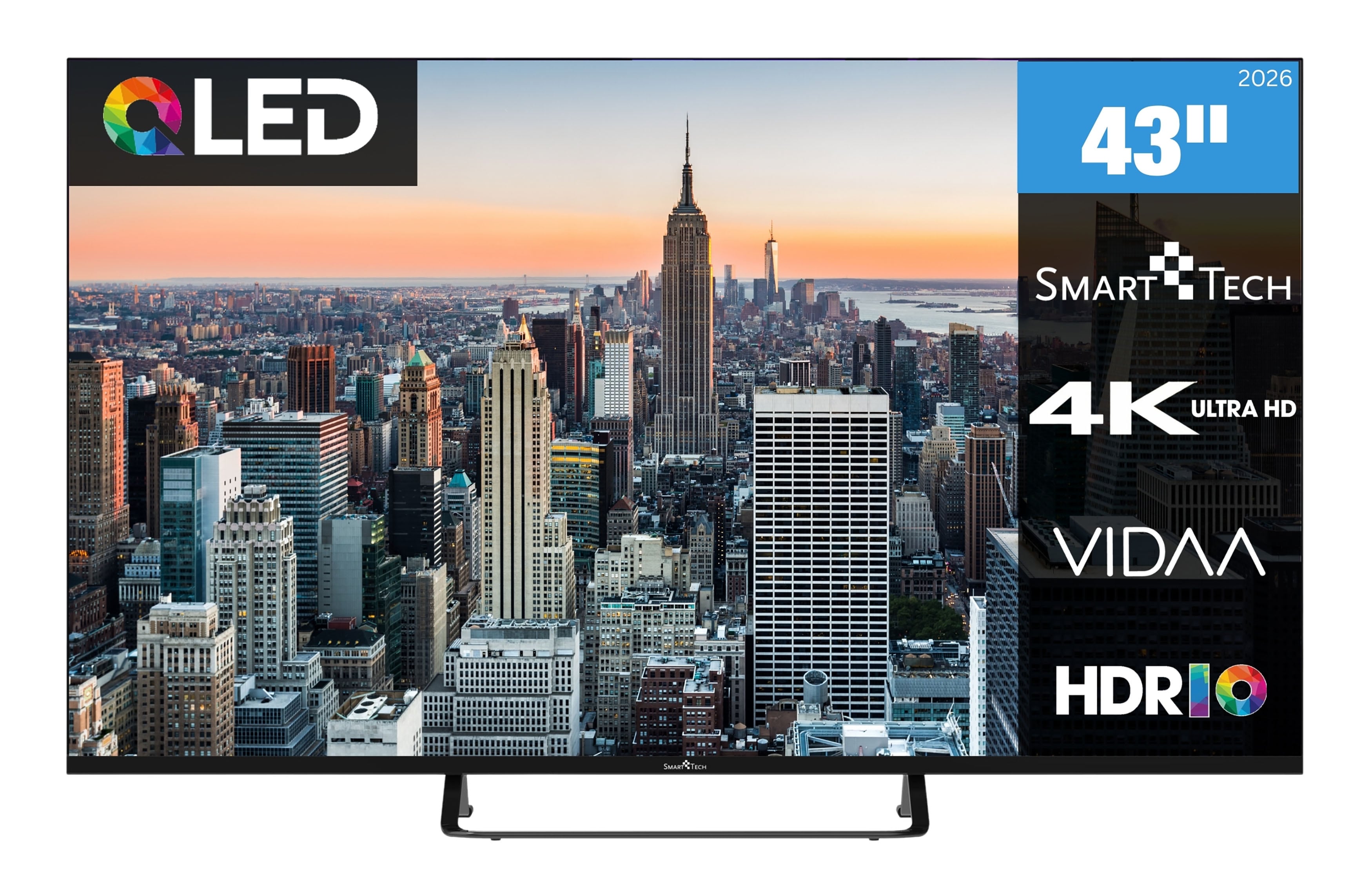 Smart Tech 43QV02V QLED Fernseher 43 Zoll Smart TV VIDAA HDR Fernseher mit 4K UHD, Bluetooth (2026) 
