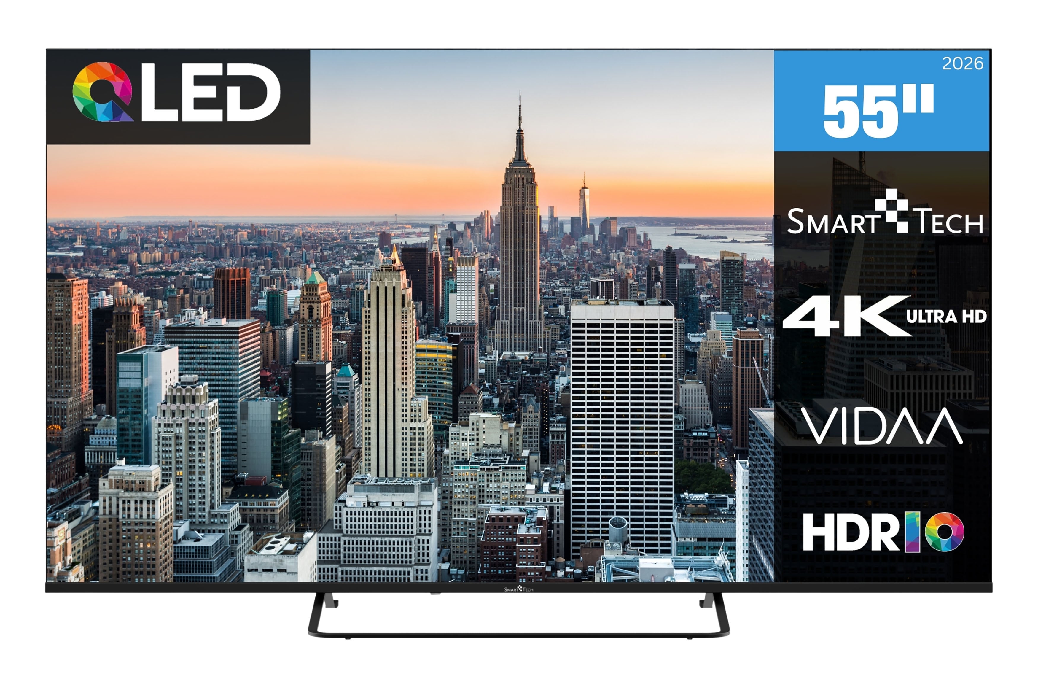Smart Tech 55QV02K QLED Fernseher 55 Zoll Smart TV VIDAA HDR Fernseher mit 4K UHD, Bluetooth (2026) 
