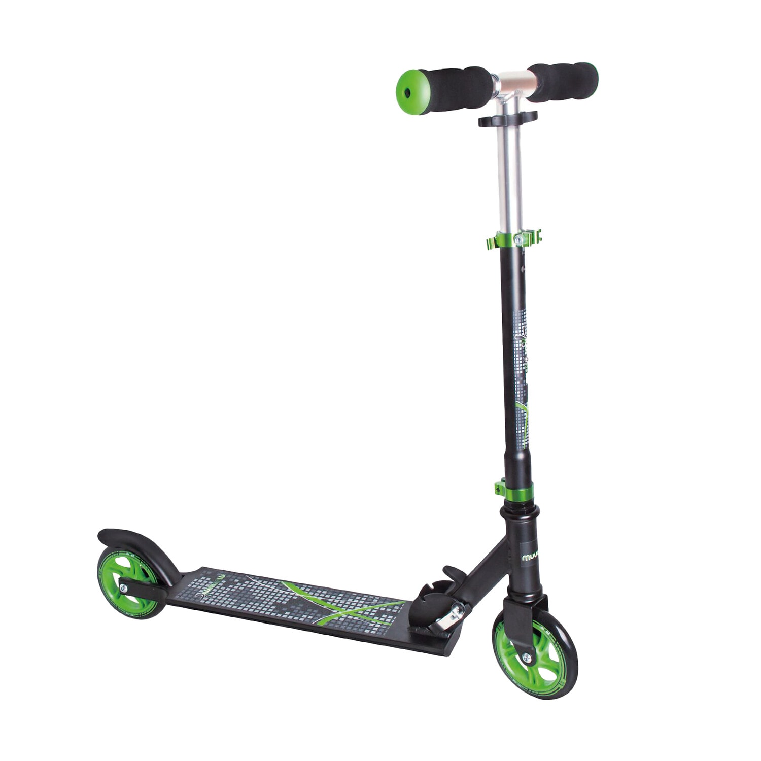muuwmi Aluminium Scooter &ndash; Tretroller, 125 mm, ABEC 5, GS-gepr&uuml;ft, h&ouml;henverstellbar, schwarz-gr&uuml;n 