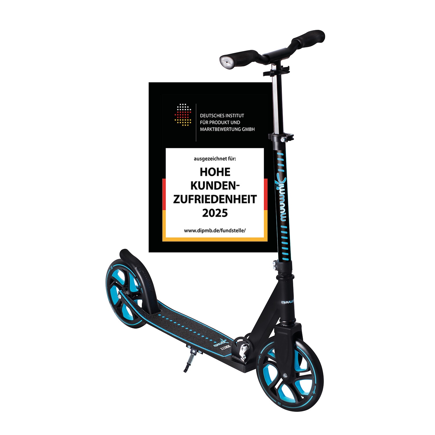 muuwmi Aluminium Scooter Pro &ndash; Tretroller, 215 mm, ABEC 7, GS-gepr&uuml;ft, h&ouml;henverstellbar, XL-Deck, BMX-Lenker, blau 