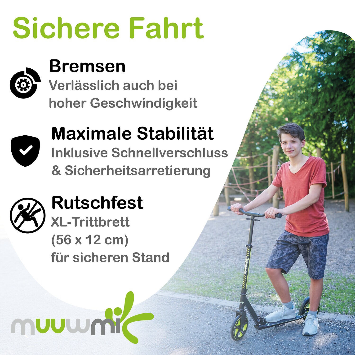 Muuwmi Aluminium Scooter Air Tretroller Luftbereifung 205 mm ABEC 7 GS-Geprüft Höhenverstellbar