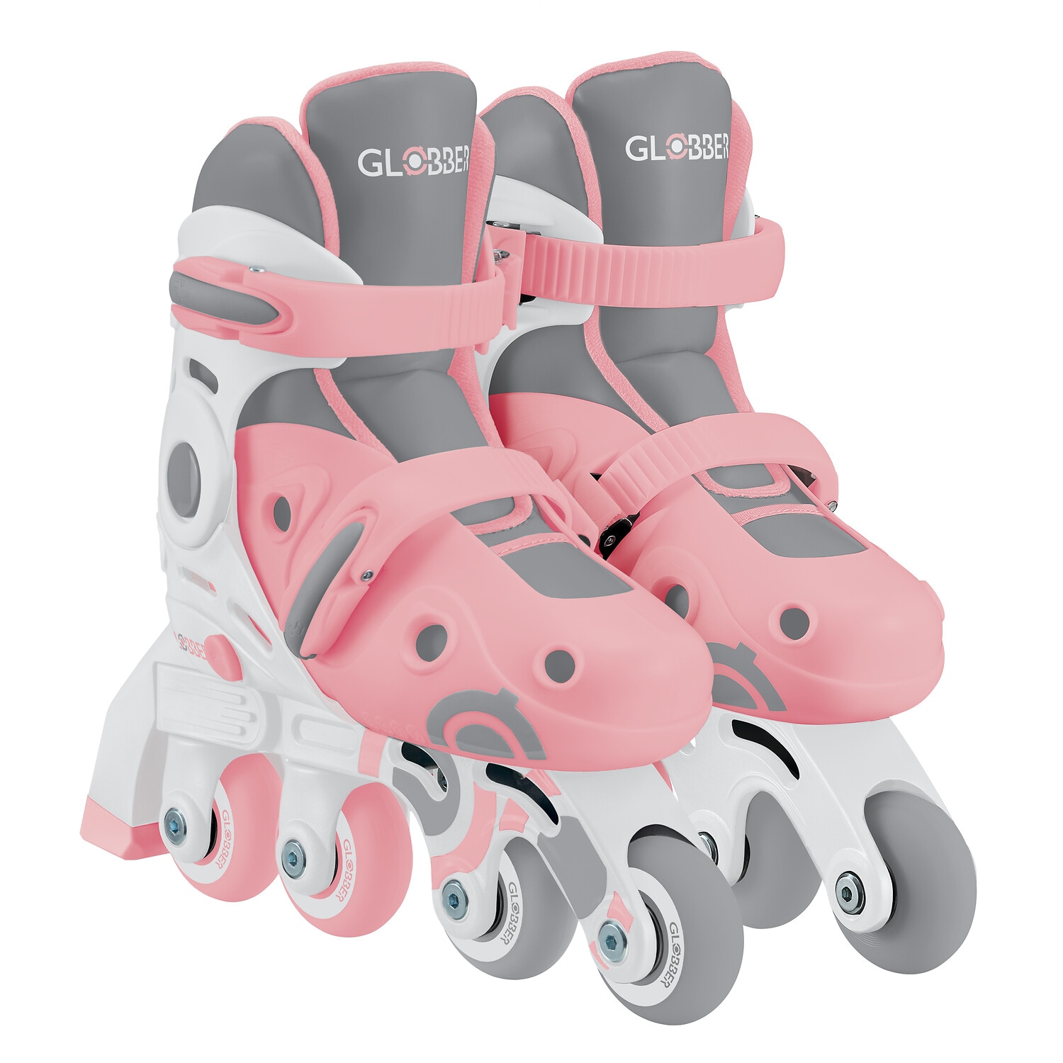 GLOBBER LEARNING SKATES 2in1 &ndash; Inline- und Quad-Skates Kinder, verstellbar Gr.30-33, ABEC 9, Rollengr&ouml;&szlig;e 54x24 mm, rosa 