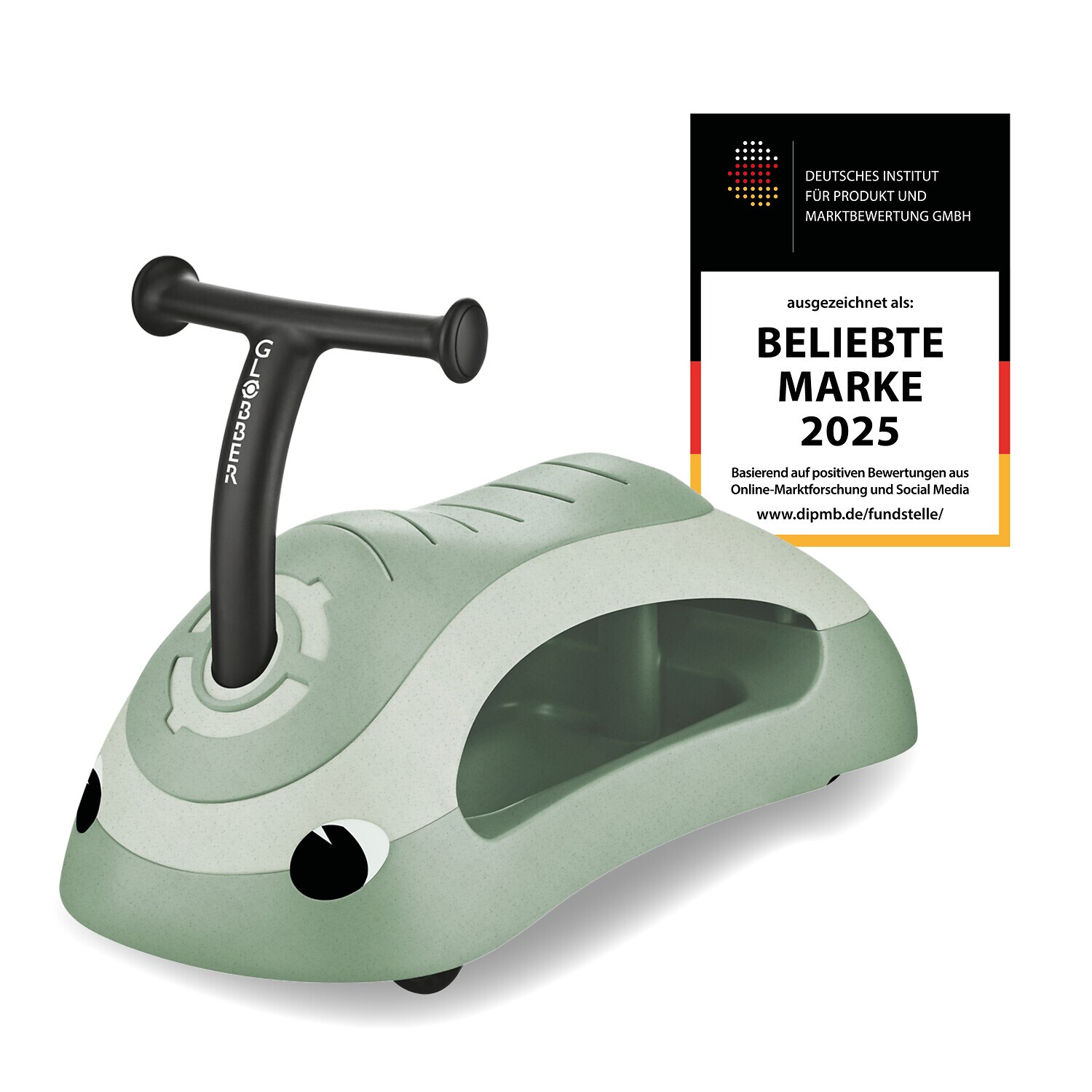 GLOBBER WALK N' ROLL 2in1 ECO &ndash; Lauflernwagen, Schiebeauto, Rutschauto, werkzeugloser Umbau, kippsicher, pistazie 