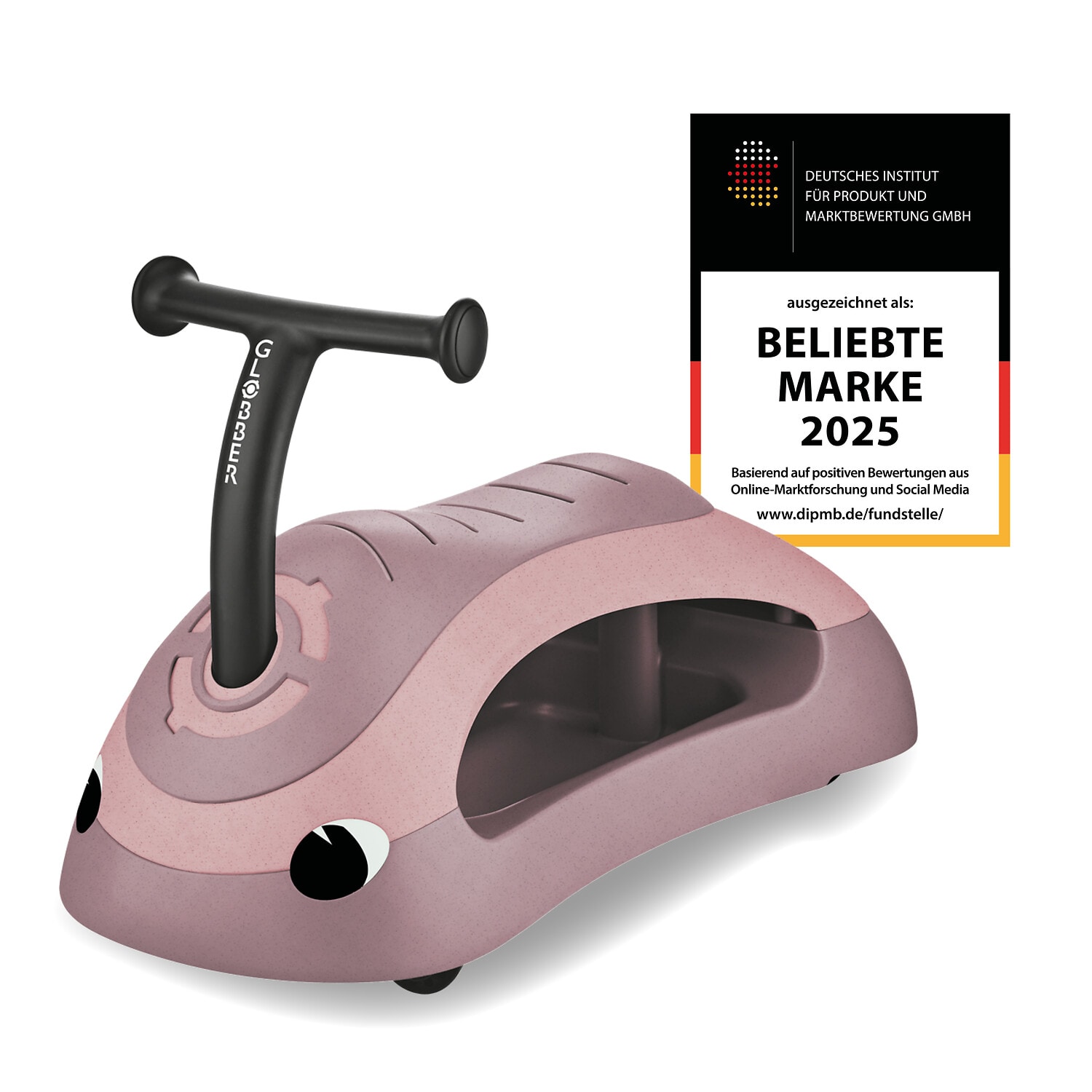 GLOBBER WALK N' ROLL 2in1 ECO &ndash; Lauflernwagen, Schiebeauto, Rutschauto, werkzeugloser Umbau, kippsicher, beere 