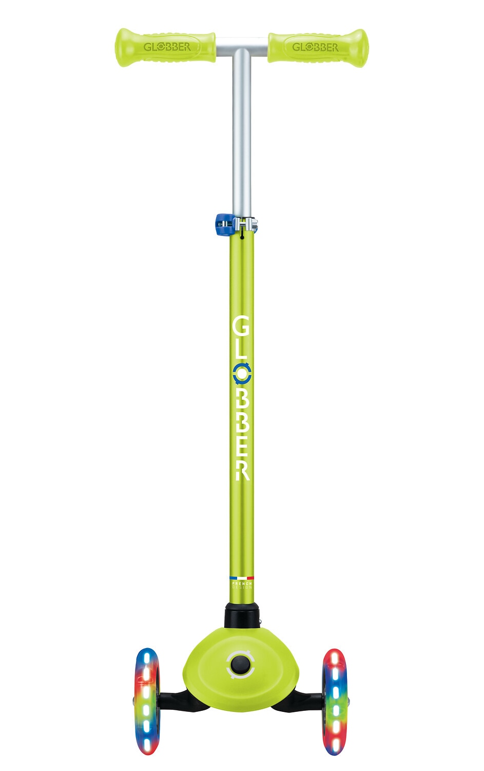 GLOBBER PRIMO PLUS LIGHTS &ndash; Tretroller Kinder, 120/80mm, ABEC 9, 3-r&auml;drig, h&ouml;henverstellbar, LED-Leuchtrollen, lime gr&uuml;n 