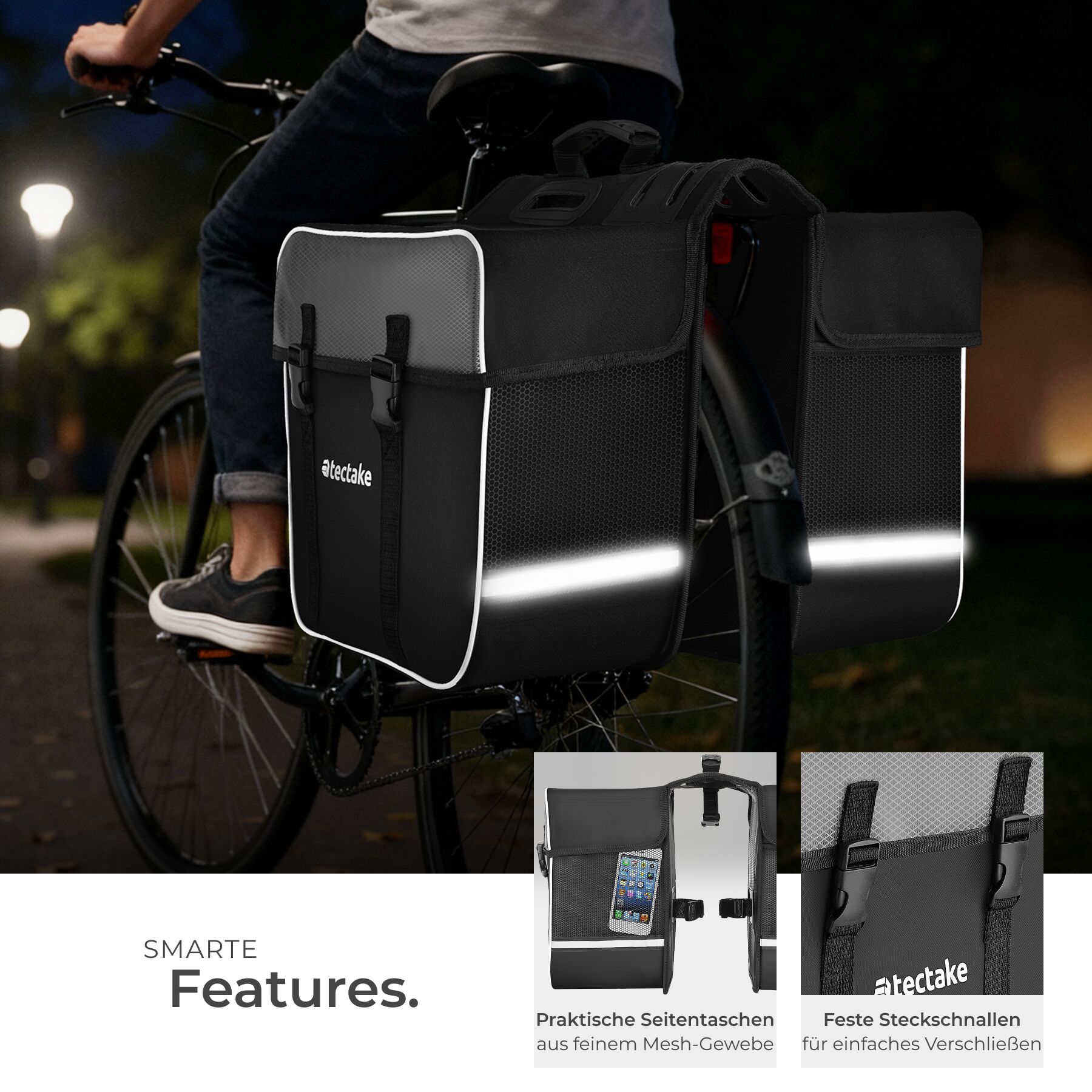 tectake Set Fahrradtasche Georg und Fahrradrahmentasche, groe  Fahrradtasche mit 2 Fchern, Schnallenverschluss, Tragegriff und  Reflektorstreifen, wasserabweisend und robust bei Marktkauf online bestellen