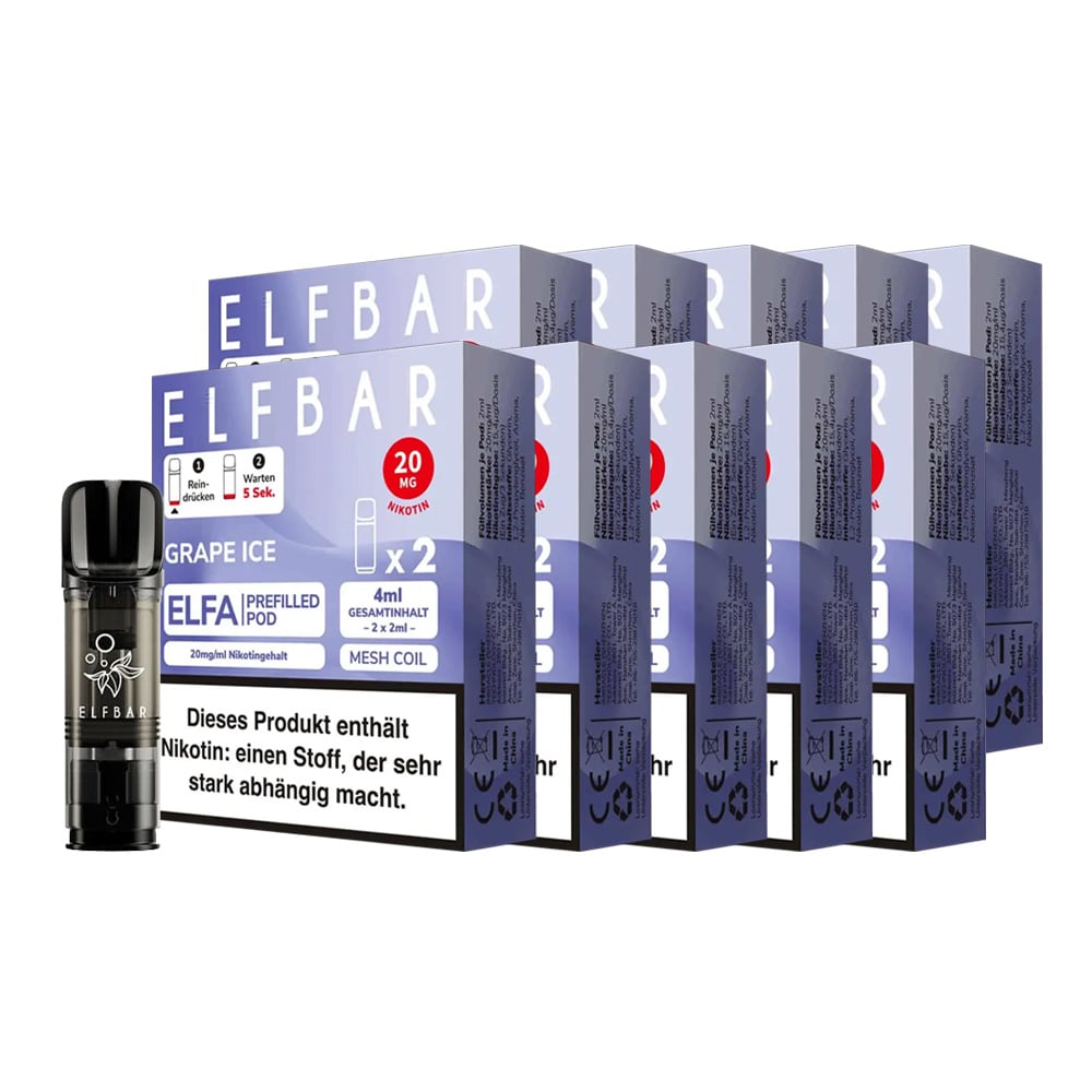 ELFBAR ELFA Prefilled Pod x 2 - Grape Ice 2.0% , 10er Pack 