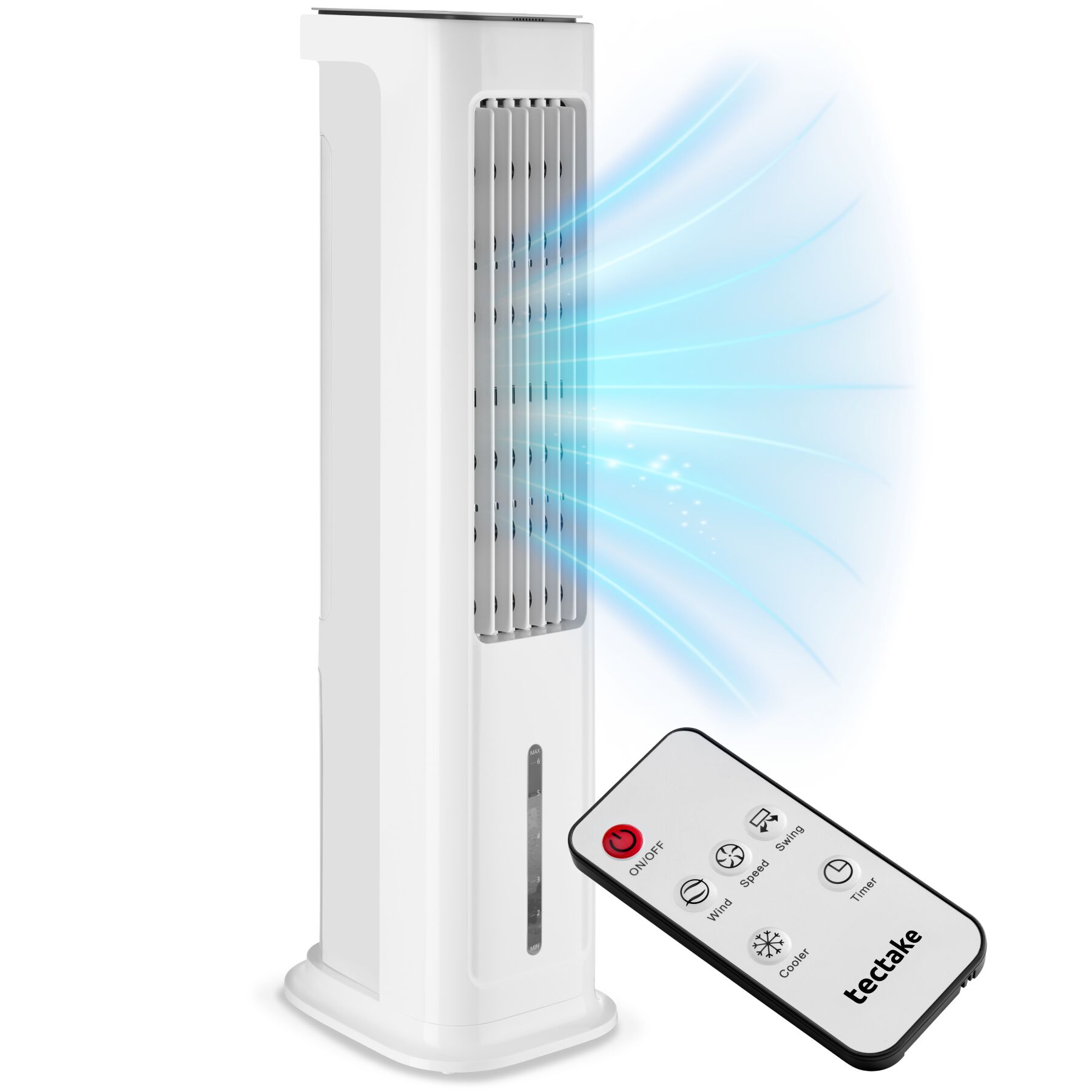 tectake&reg; Luftk&uuml;hler, 4in1, 5 l Wassertank, Schwenkfunktion und 12-Stunden-Timer, extrem leise und energiesparend 