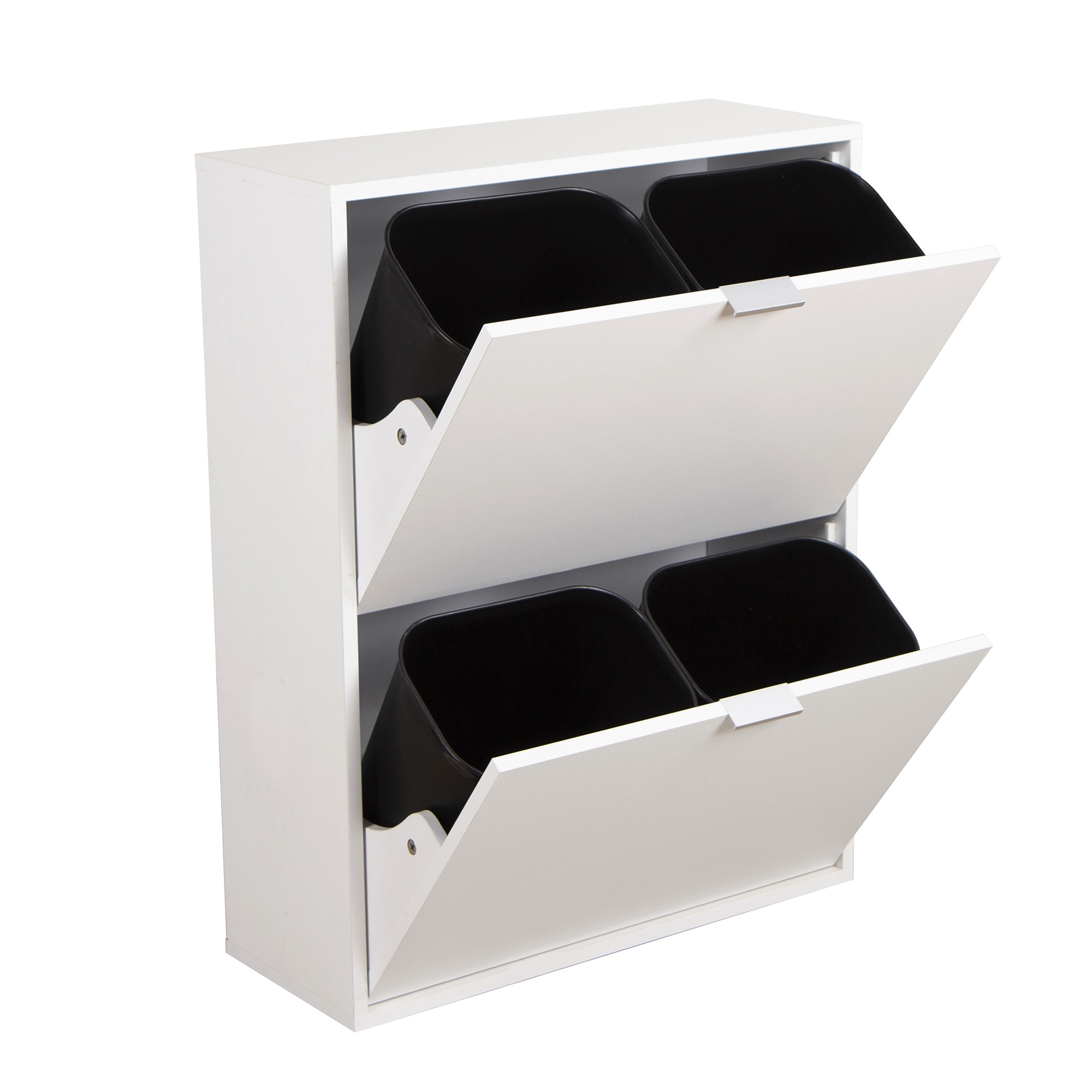 Happy Home Mehrzweckschrank M&uuml;lltrenner platzsparend M&uuml;lltrennsystem mit 4 entnehmbaren Inneneimern aus MDF Wei&szlig; 60x24x80 cm HEI02-WEI 
