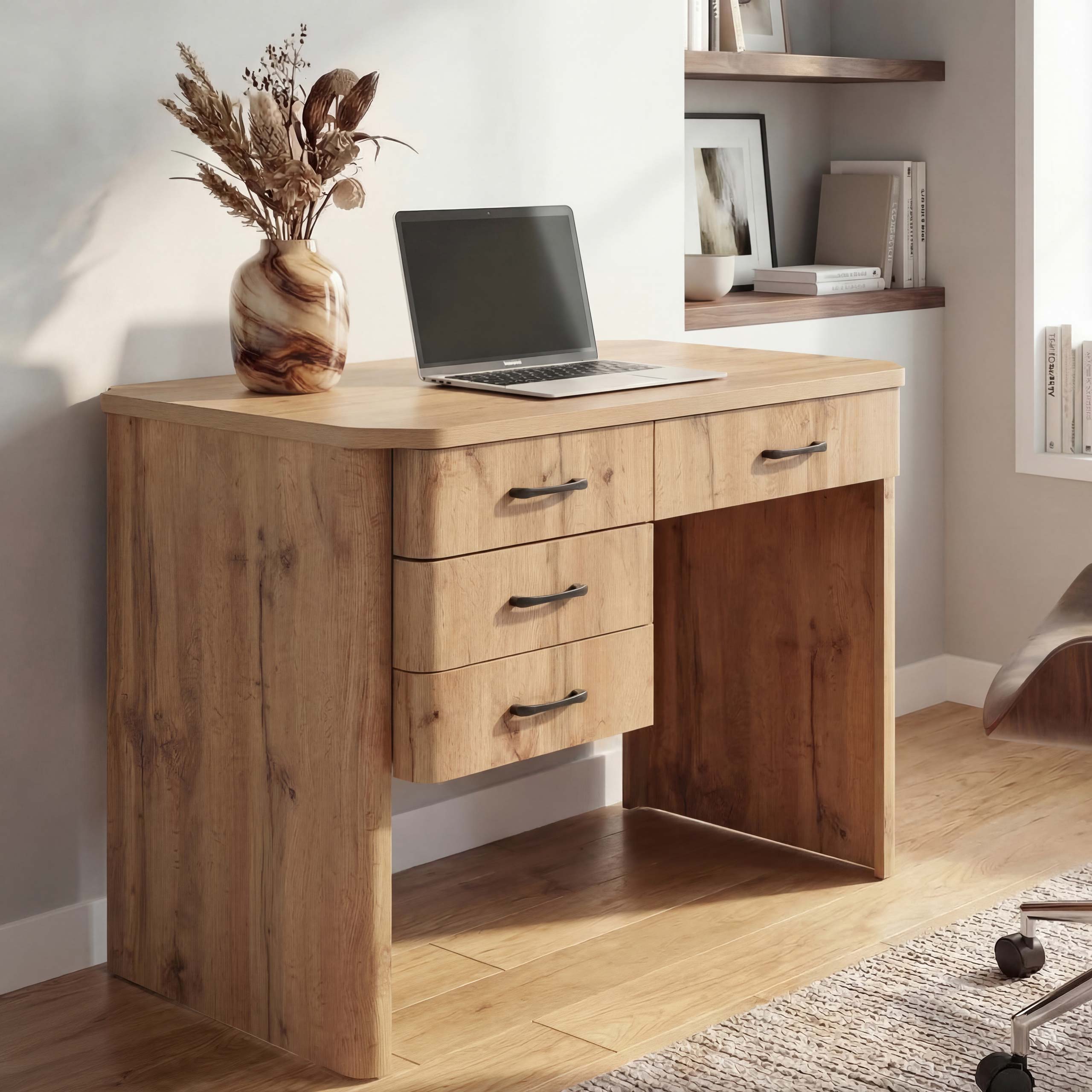 Schreibtisch MCW-P42, B&uuml;rotisch Computertisch, 4 Schubladen MDF 78x110x60cm ~ Wotan-Eiche-Optik 