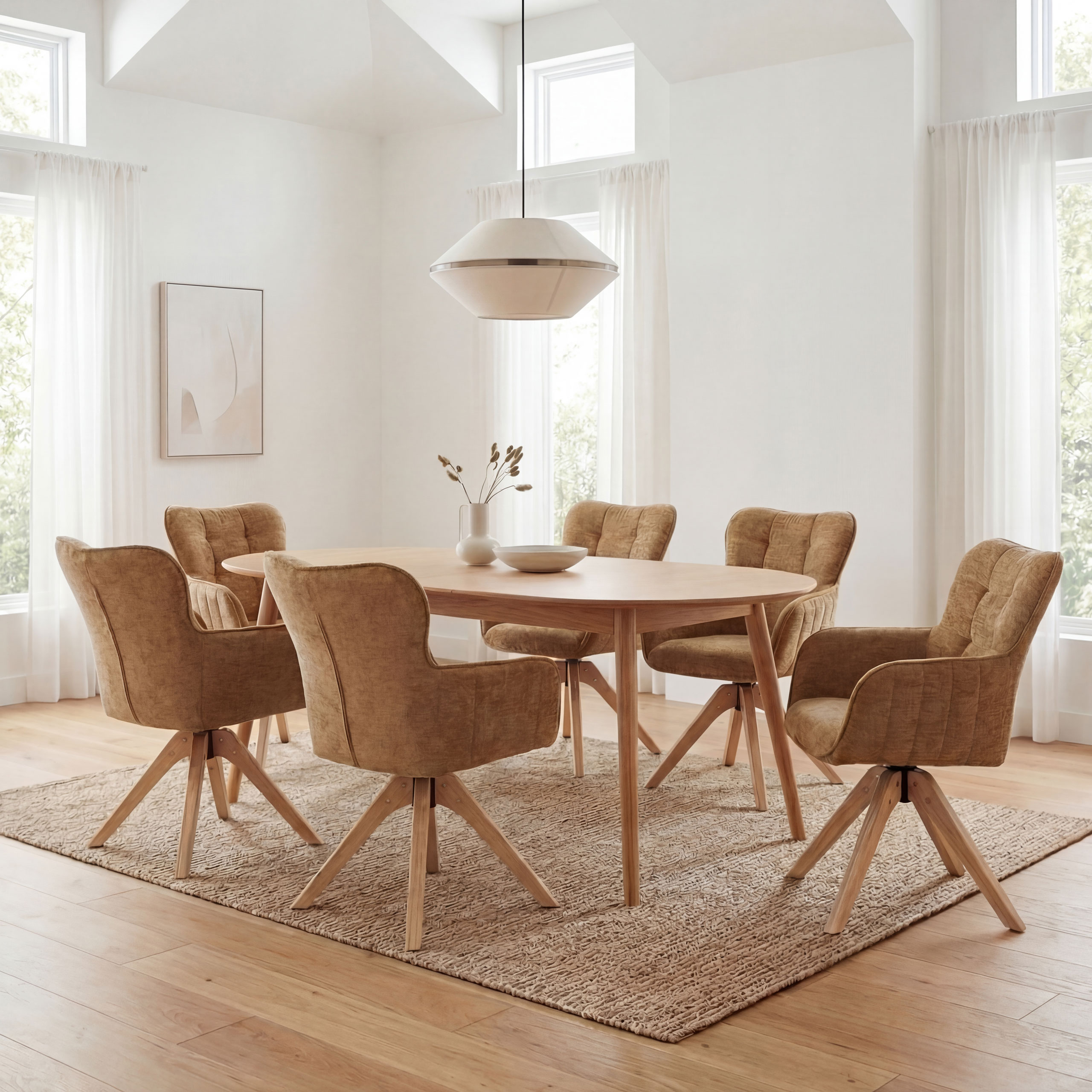 6er-Set Esszimmerstuhl MCW-Q35, K&uuml;chenstuhl Armlehne drehbar Auto-Return, Stoff Chenille (680g/m&sup2;) Holz MVG ~ senfgelb 