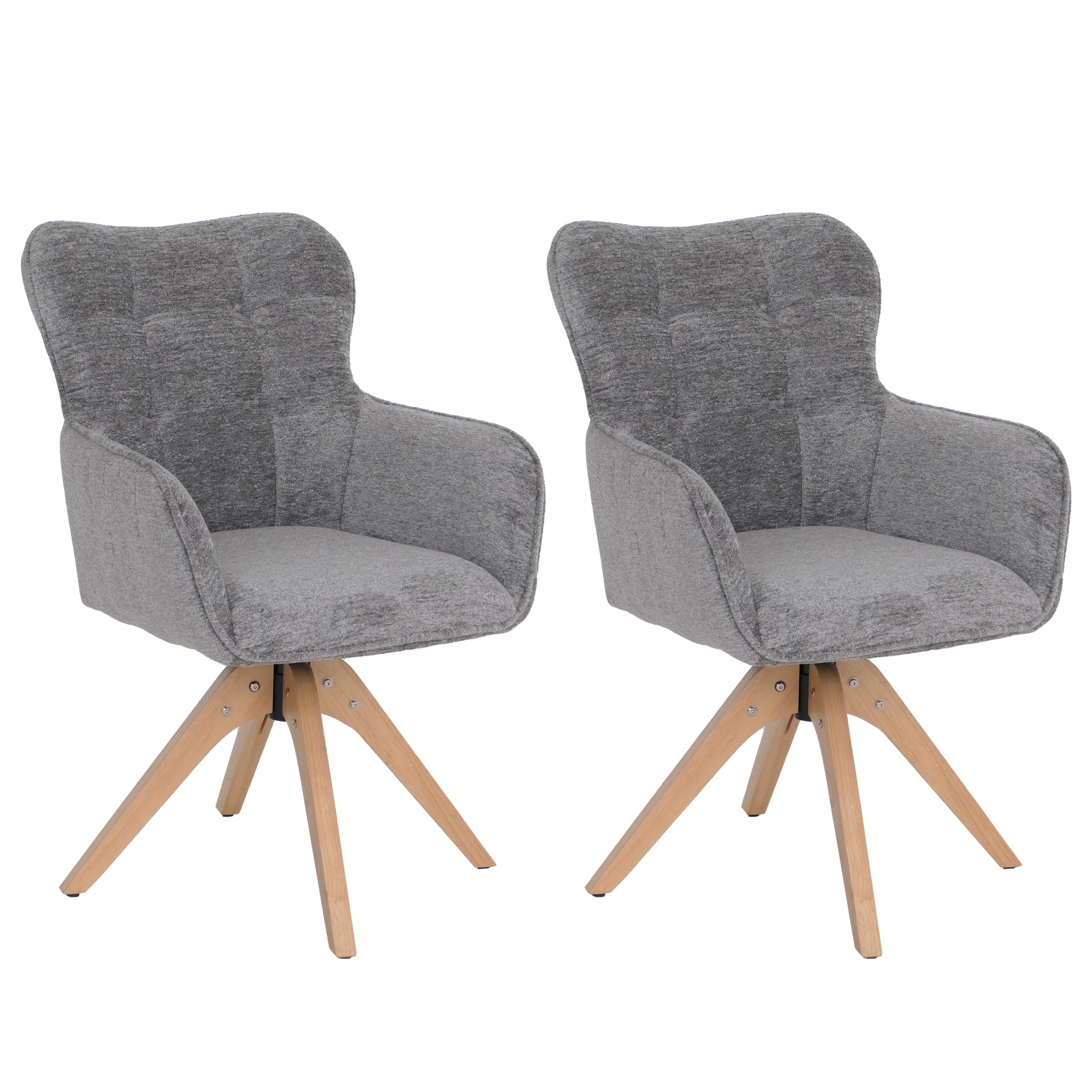 2er-Set Esszimmerstuhl MCW-Q35, K&uuml;chenstuhl Armlehne drehbar, Stoff Chenille (680g/m&sup2;) Holz MVG ~ grau 