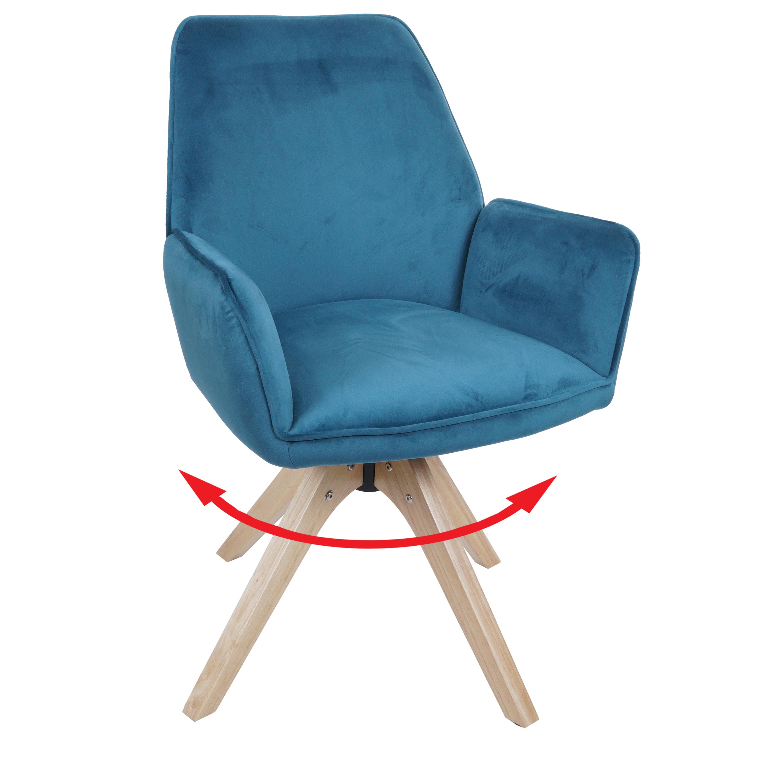 Esszimmerstuhl MCW-G67, Esstischstuhl K&uuml;chenstuhl Stuhl mit Armlehne, drehbar Holz Samt 320 g/m&sup2; MVG ~ t&uuml;rkis-blau 
