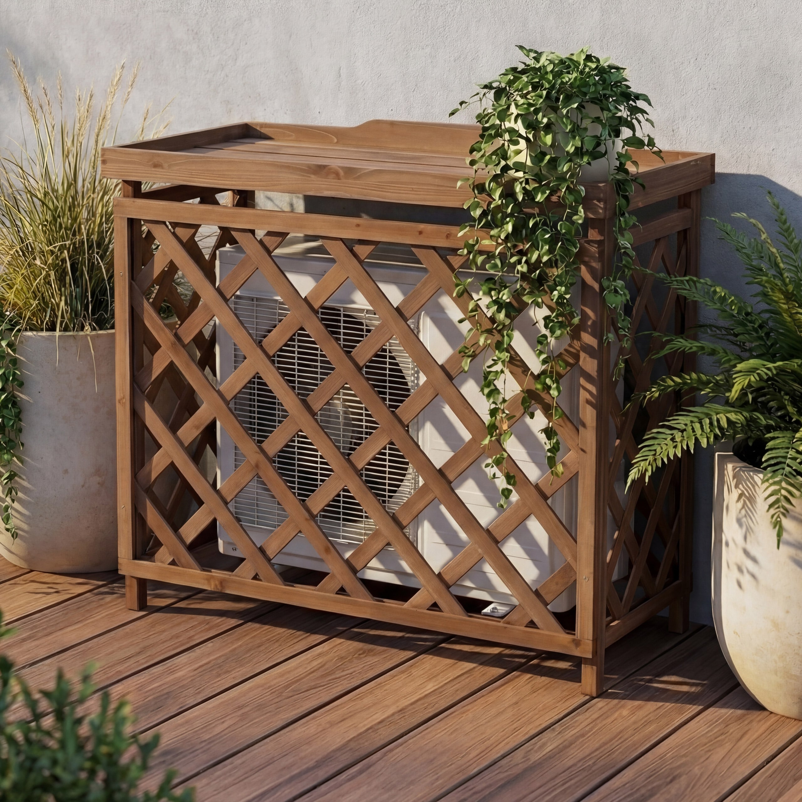 Verkleidung f&uuml;r Klimaanlage/W&auml;rmetauscher MCW-Q14, Abdeckung Holz MVG-zertifiziert 78x90x45cm ~ dunkelbraun 