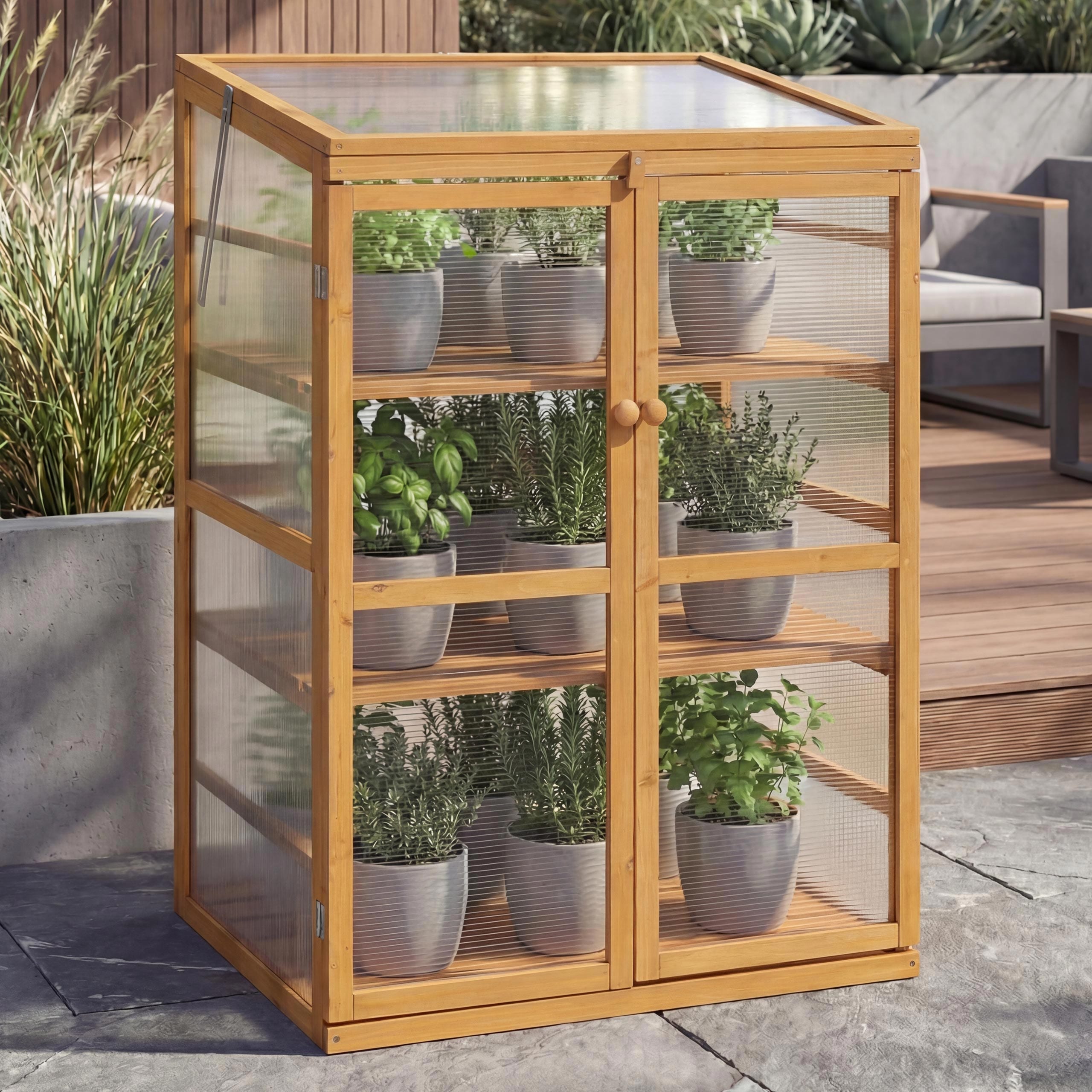 Gew&auml;chshaus MCW-Q13, Treibhaus Anzuchthaus Fr&uuml;hbeet Fenster verstellbar Holz MVG-zertifiziert&nbsp;110x76x57cm ~ natur 