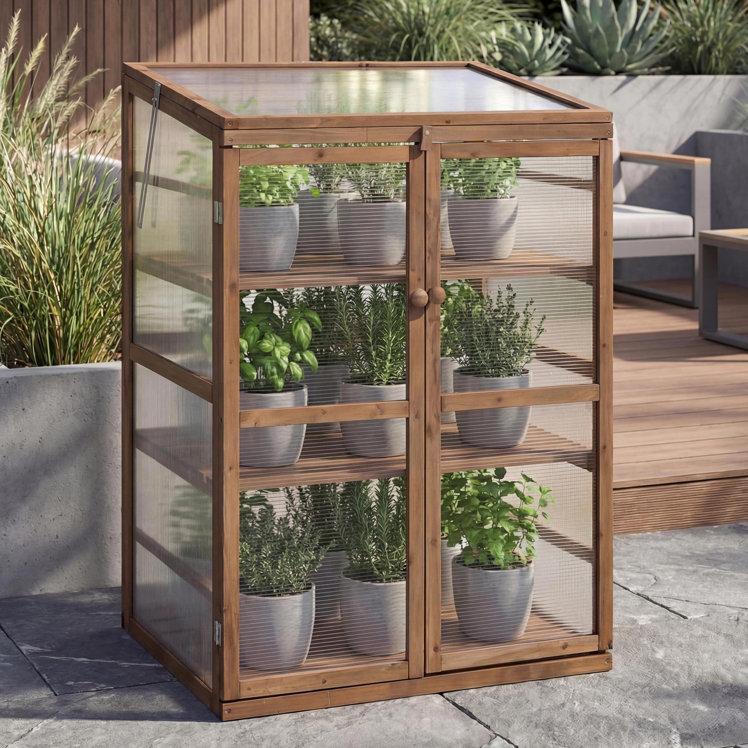 Gew&auml;chshaus MCW-Q13, Treibhaus Anzuchthaus Fr&uuml;hbeet Fenster verstellbar Holz MVG-zertifiziert&nbsp;110x76x57cm ~ dunkelbraun 