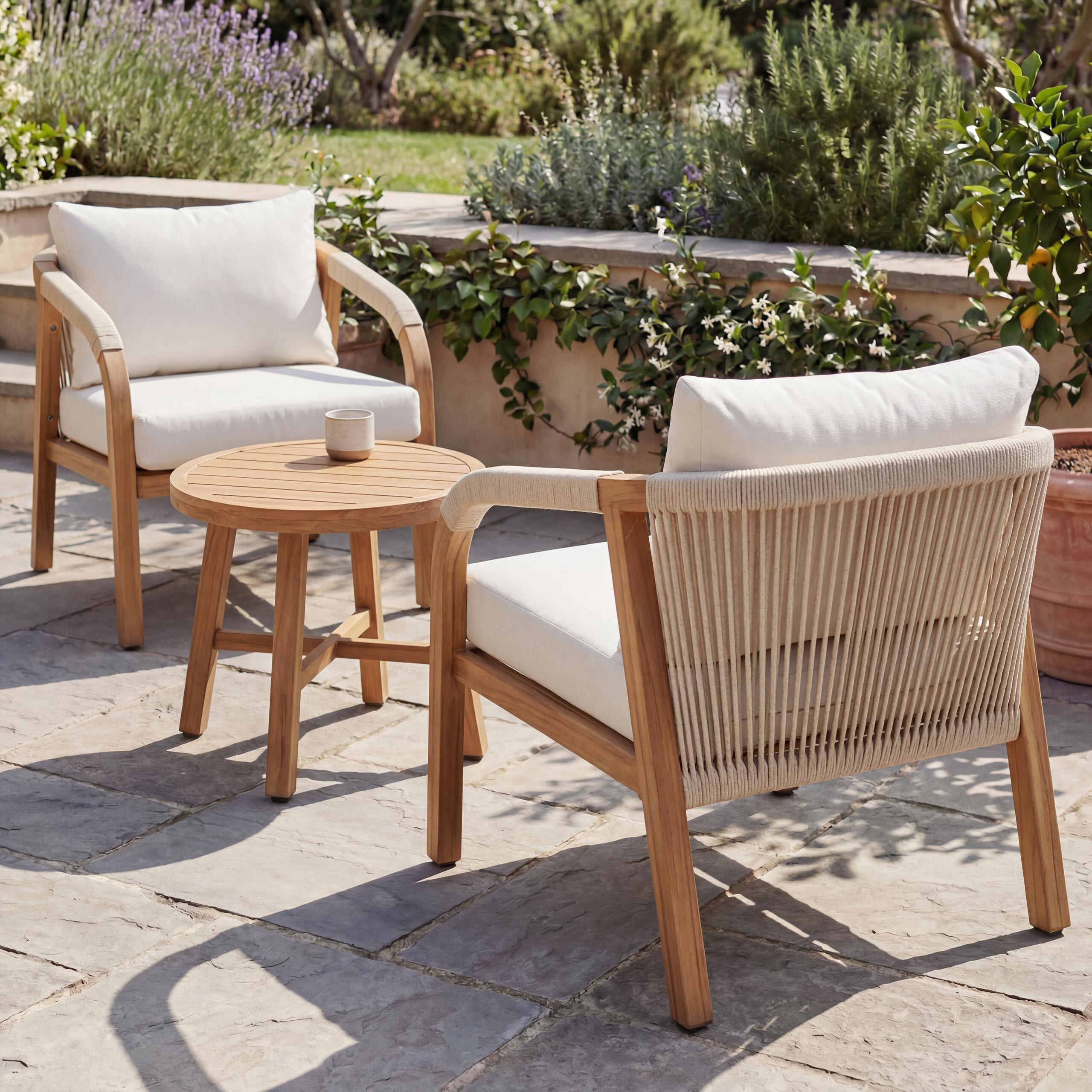 Aluminium Lounge-Set MCW-P82, Gartengarnitur Balkon-Set Stuhl Tisch, Stoff/Textil (220g/m&sup2;) ~ Holz-Optik creme 