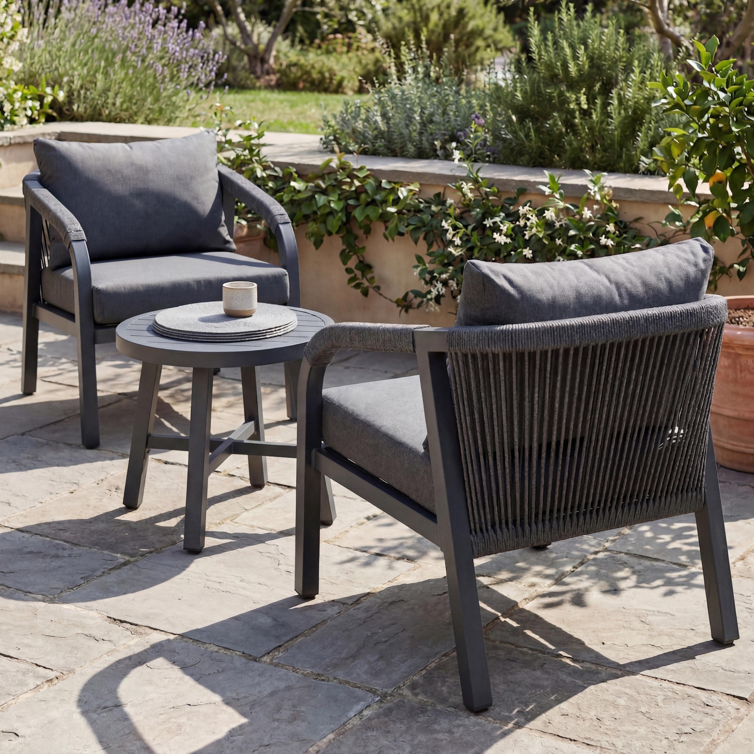 Aluminium Lounge-Set MCW-P82, Gartengarnitur Balkon-Set Stuhl Tisch, Stoff/Textil (220g/m&sup2;) ~ dunkelgrau 