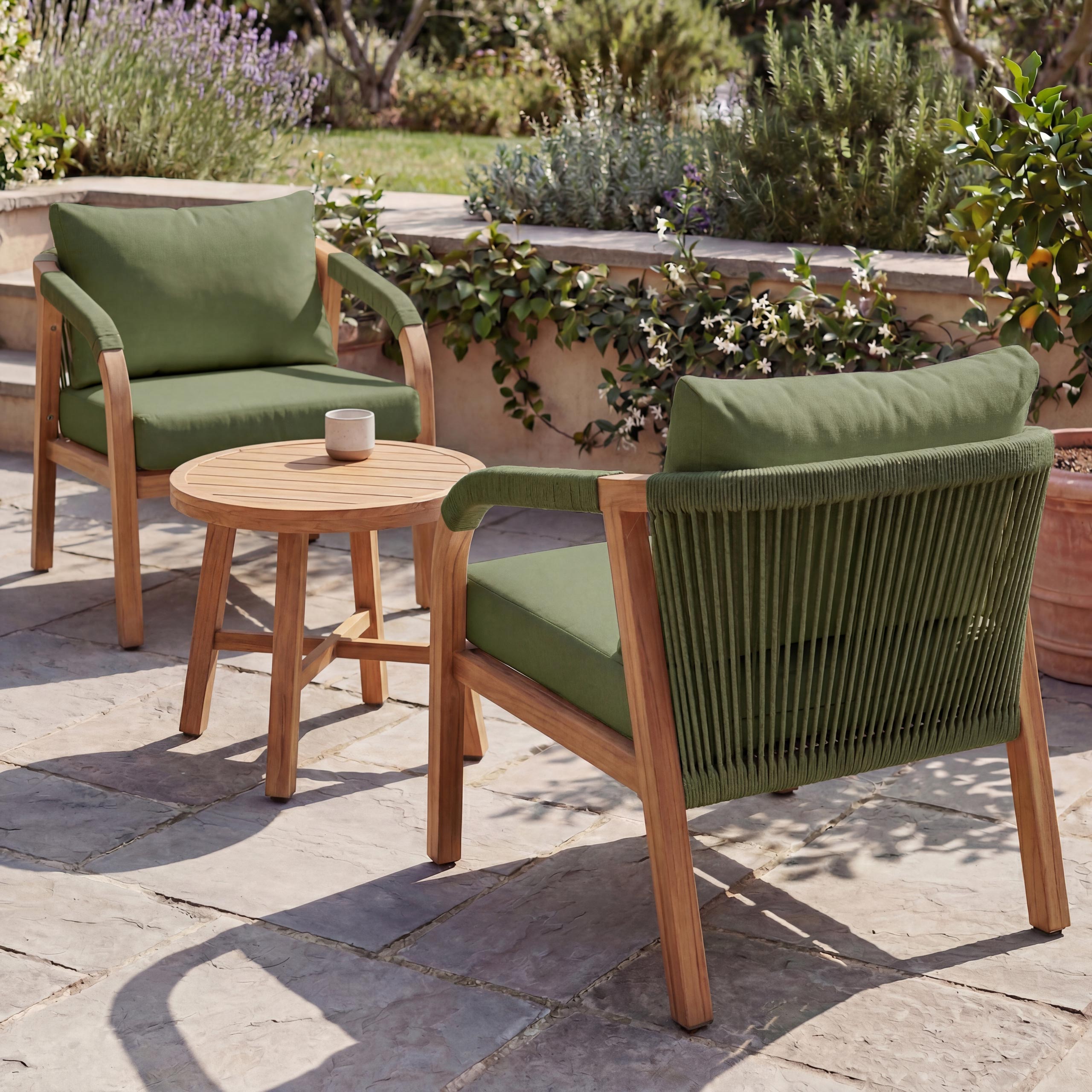 Aluminium Lounge-Set MCW-P82, Gartengarnitur Balkon-Set Stuhl Tisch, Stoff/Textil (220g/m&sup2;) ~ Holz-Optik olivgr&uuml;n 