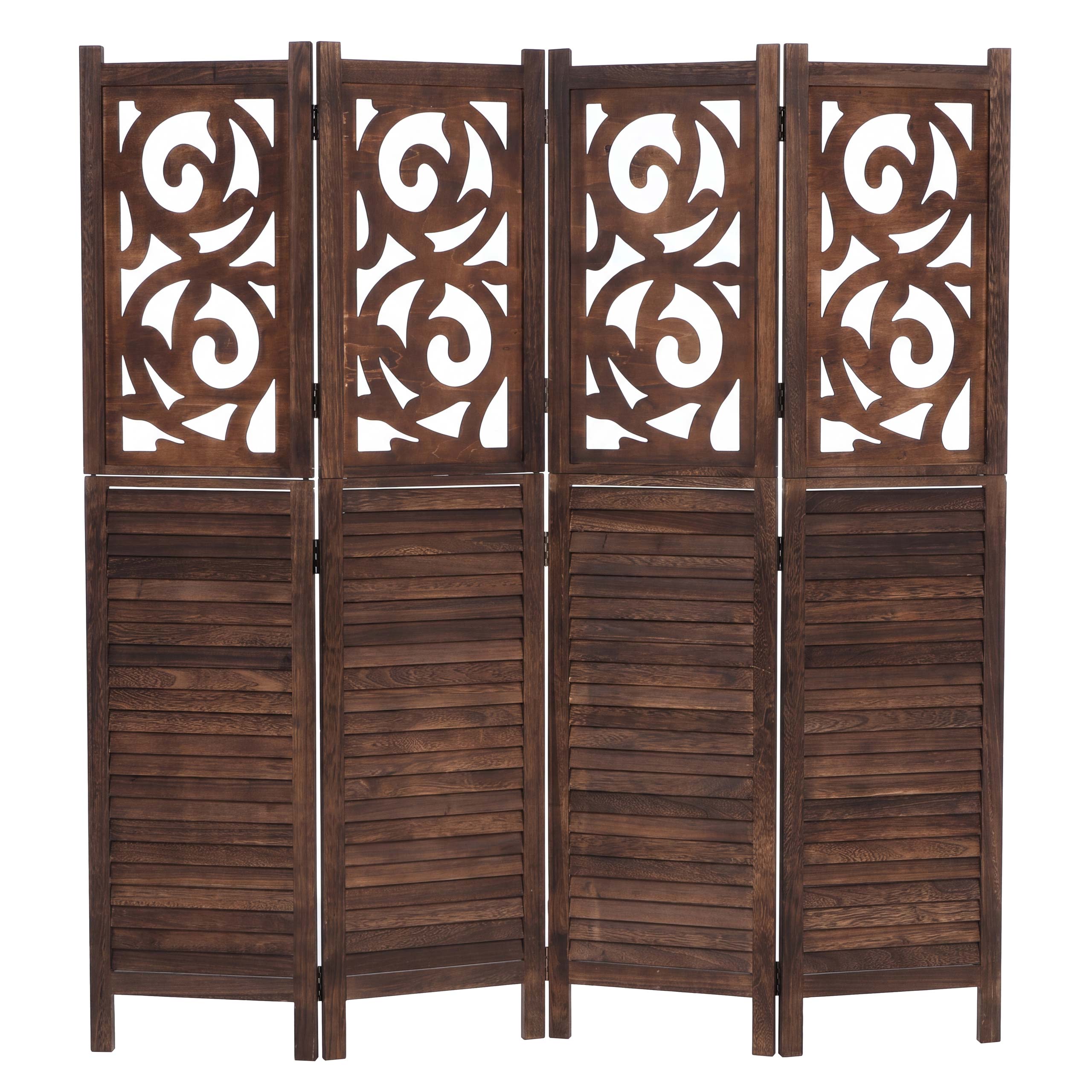 Paravent T568, Raumteiler Trennwand Sichtschutz Raumtrennung, Ornamente klappbar Paulownia Holz 170x160cm ~ braun 