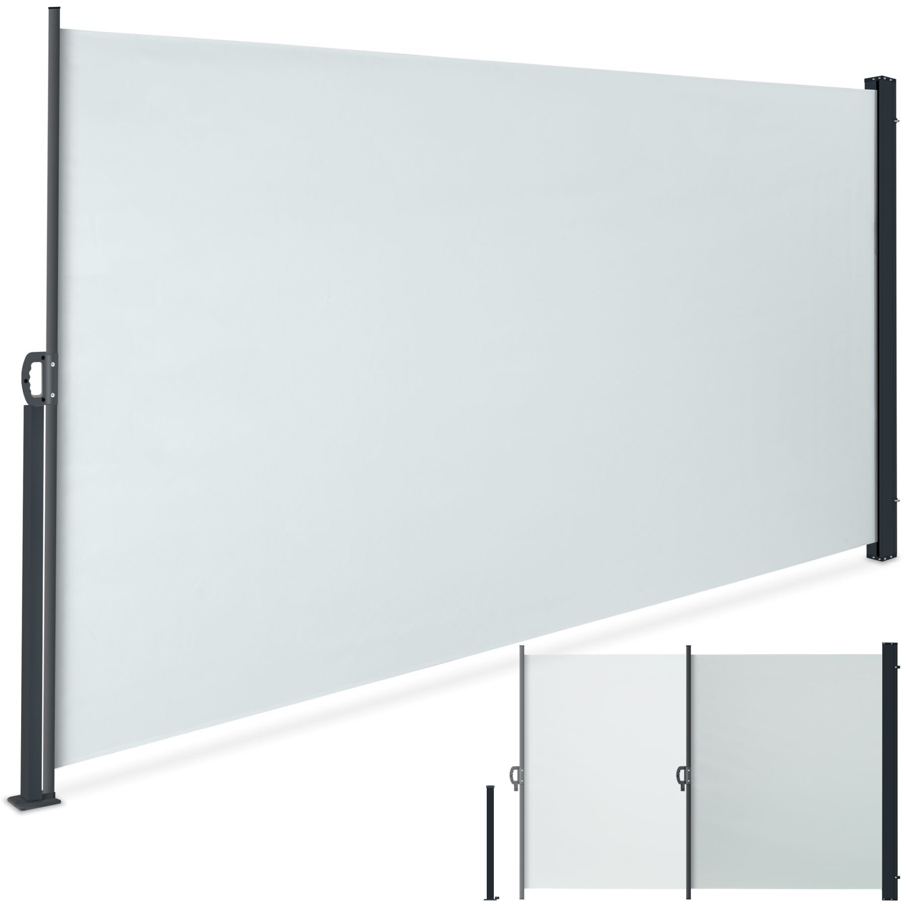 tectake&reg; Seitenmarkise, 160 x 300 cm, Schutz vor Sonne und Wind, ausziehbar, mit Aufrollmechanismus 