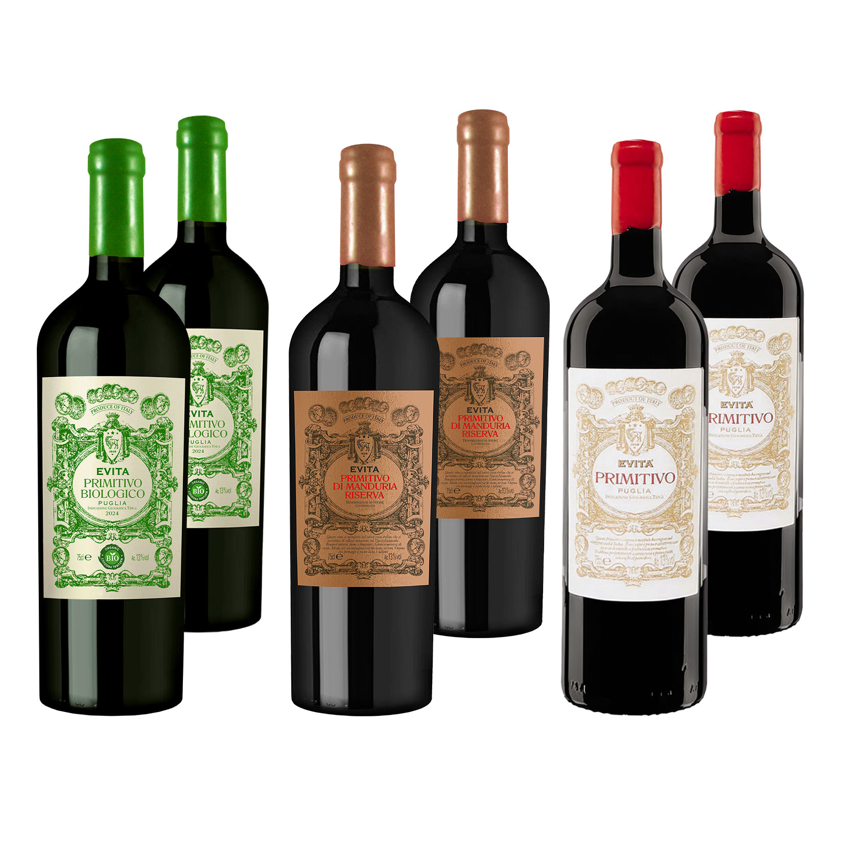 Evita Weinpaket Primitivo 13,0 - 14,0 % vol 6 x 0,75 Liter 