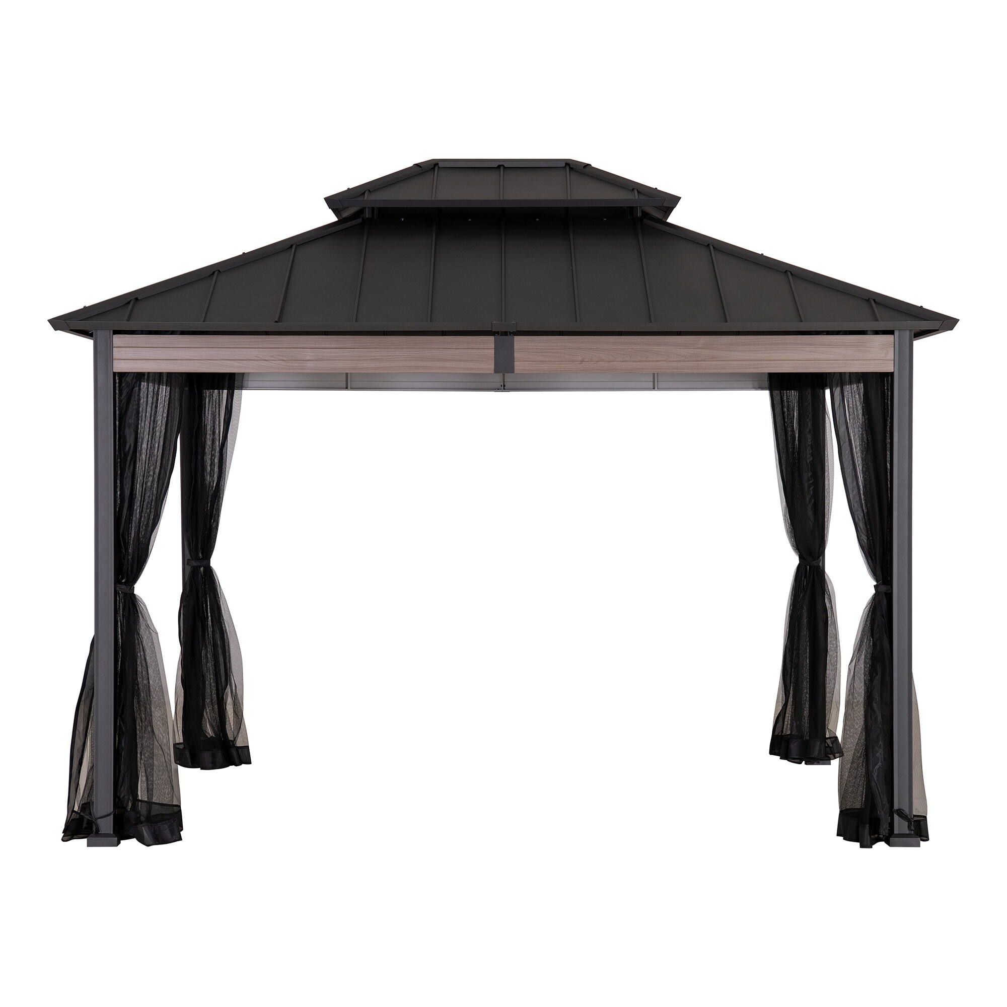 Stahl Pavillon SIMMS mit Moskitonetz & Vorhang - 300cm x 360cm, schwarz 