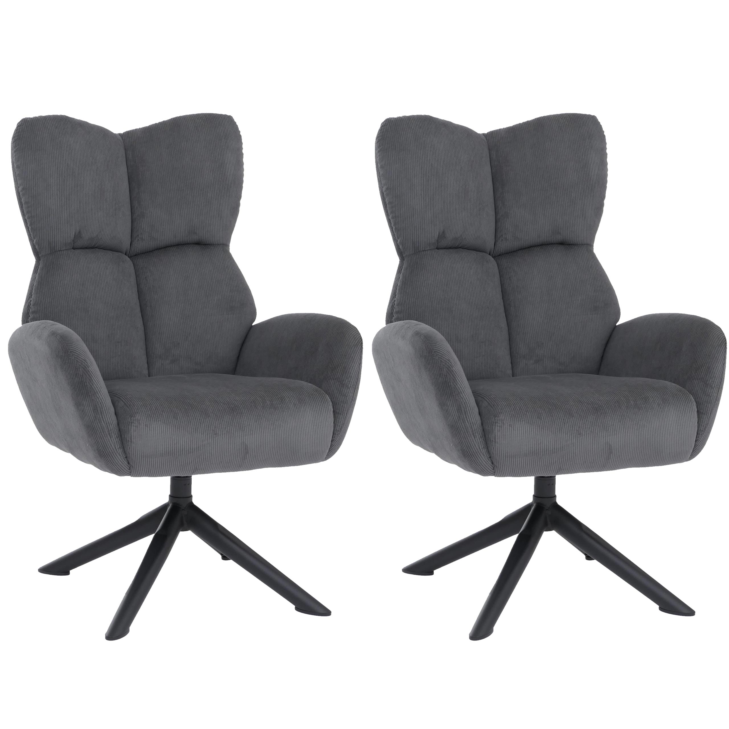 2er-Set Esszimmerstuhl MCW-Q54, Relaxstuhl Loungestuhl Polsterstuhl, drehbar Metall Cord (320g/m&sup2;) ~ dunkelgrau 