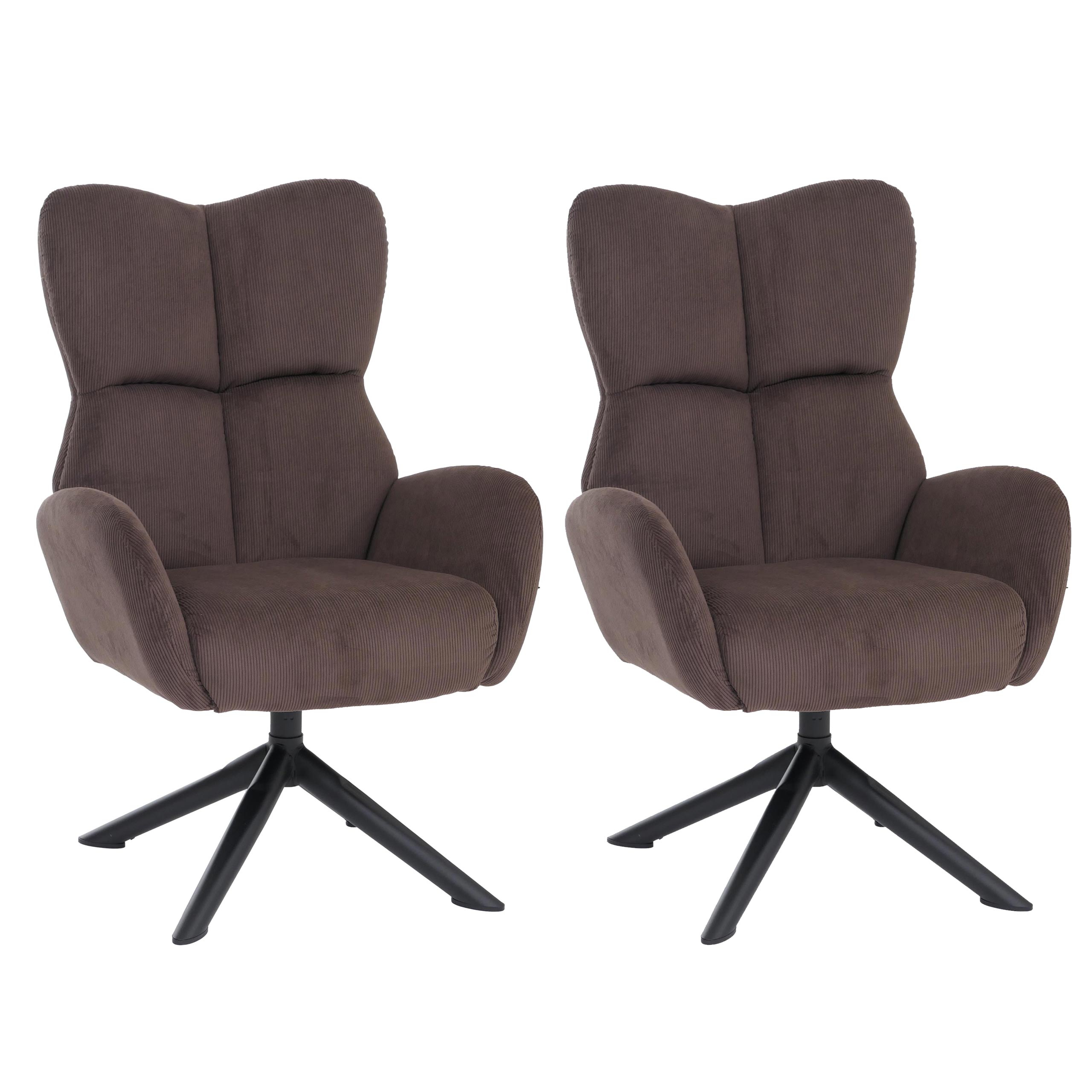 2er-Set Esszimmerstuhl MCW-Q54, Relaxstuhl Loungestuhl Polsterstuhl, drehbar Metall Cord (320g/m&sup2;) ~ dunkelbraun 