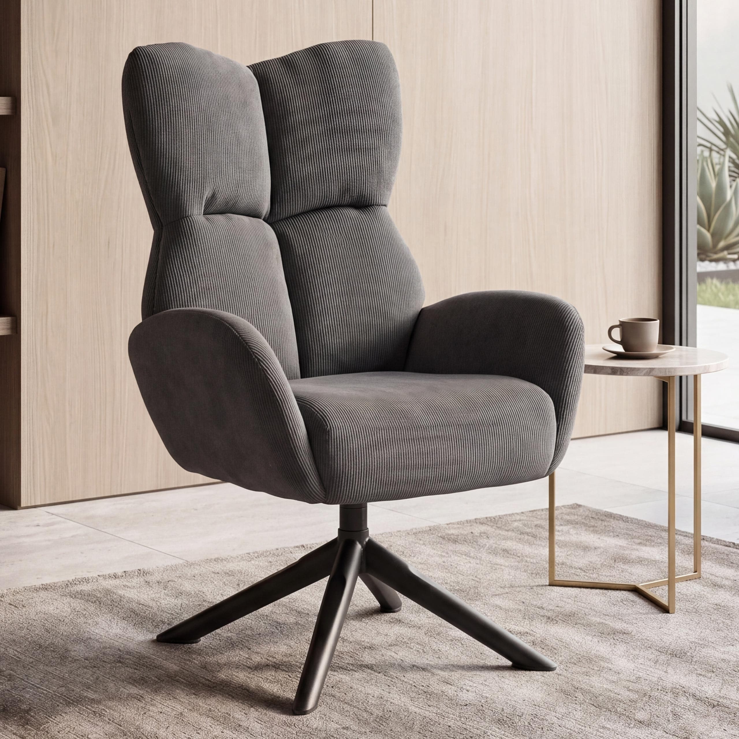 Loungesessel MCW-Q54, Cocktail-/Polster-/Relaxsessel Sessel Loungestuhl, drehbar Metall Cord (320g/m&sup2;) ~ dunkelgrau 