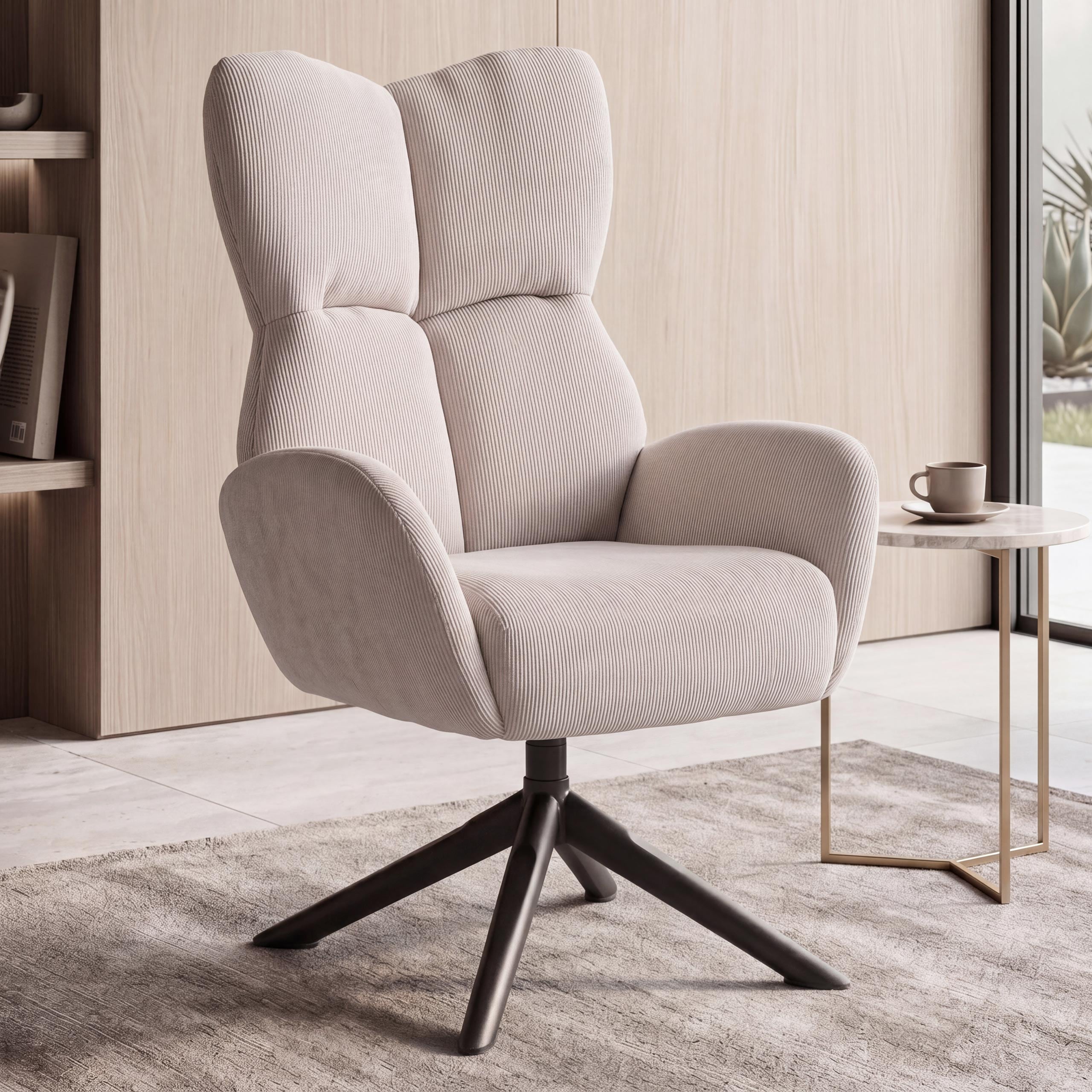 Loungesessel MCW-Q54, Cocktail-/Polster-/Relaxsessel Sessel Loungestuhl, drehbar Metall Cord (320g/m&sup2;) ~ creme 