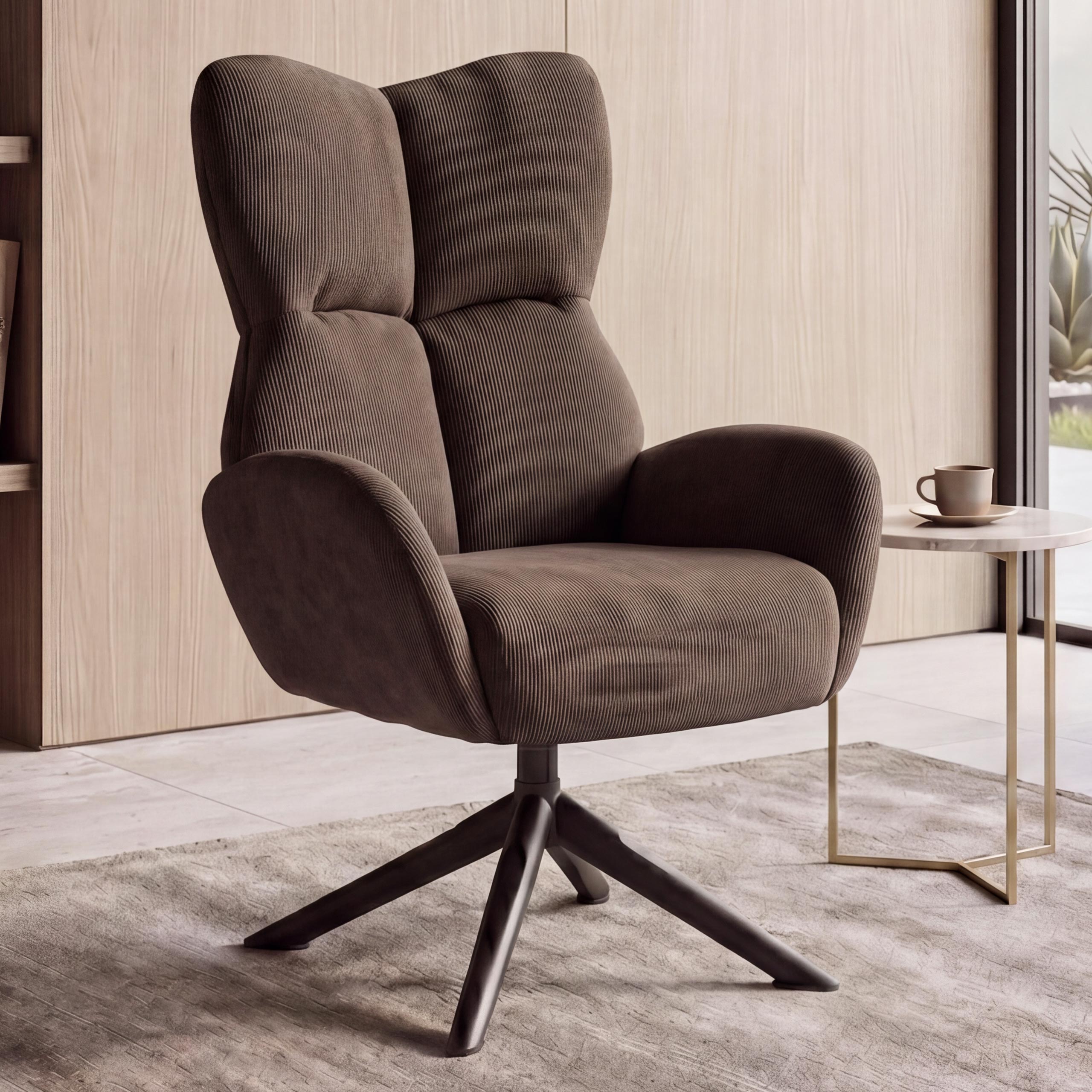 Loungesessel MCW-Q54, Cocktail-/Polster-/Relaxsessel Sessel Loungestuhl, drehbar Metall Cord (320g/m&sup2;) ~ dunkelbraun 