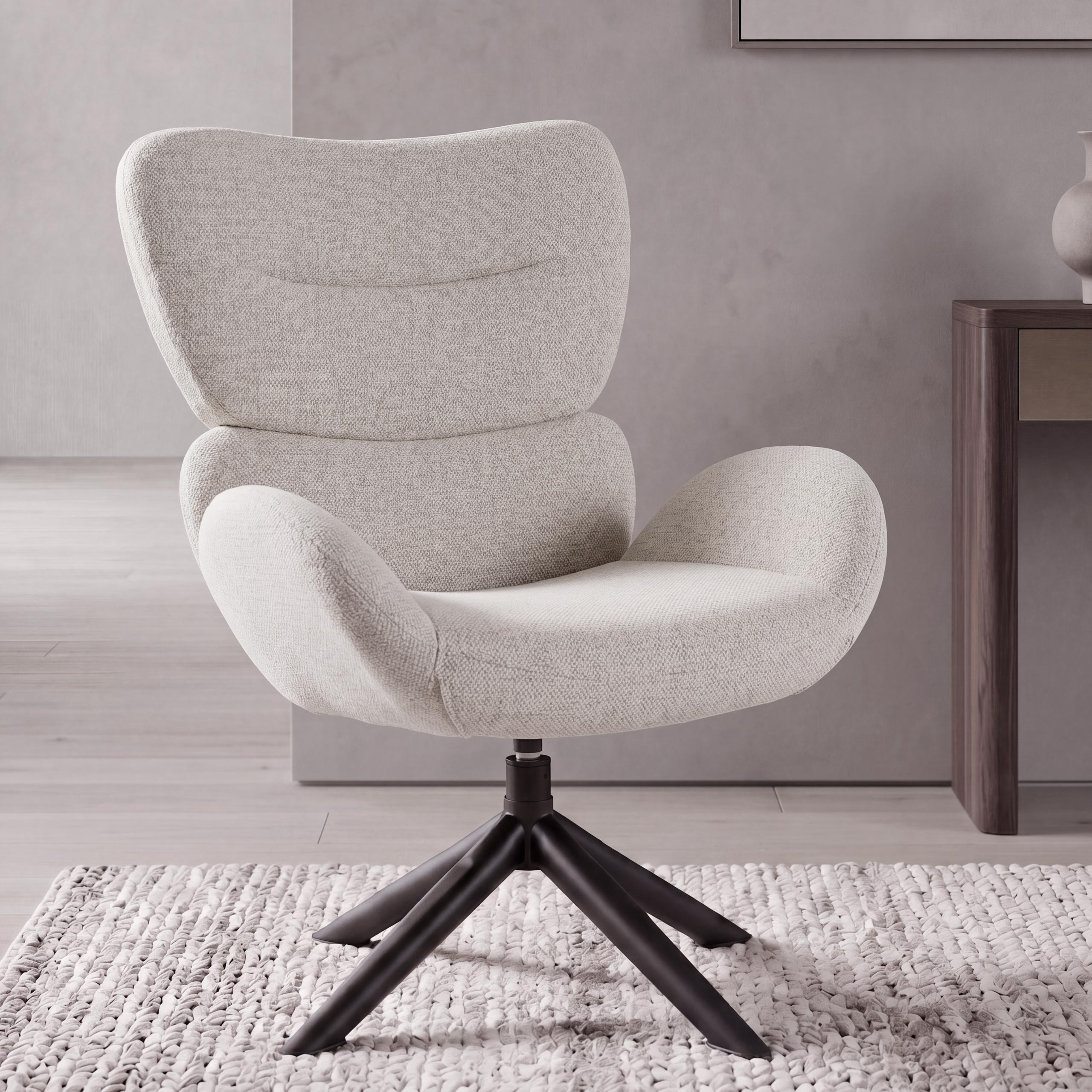 Loungestuhl MCW-Q53, Sessel Loungesessel Esszimmerstuhl, drehbar Metall Chenille (420g/m&sup2;) ~ creme 