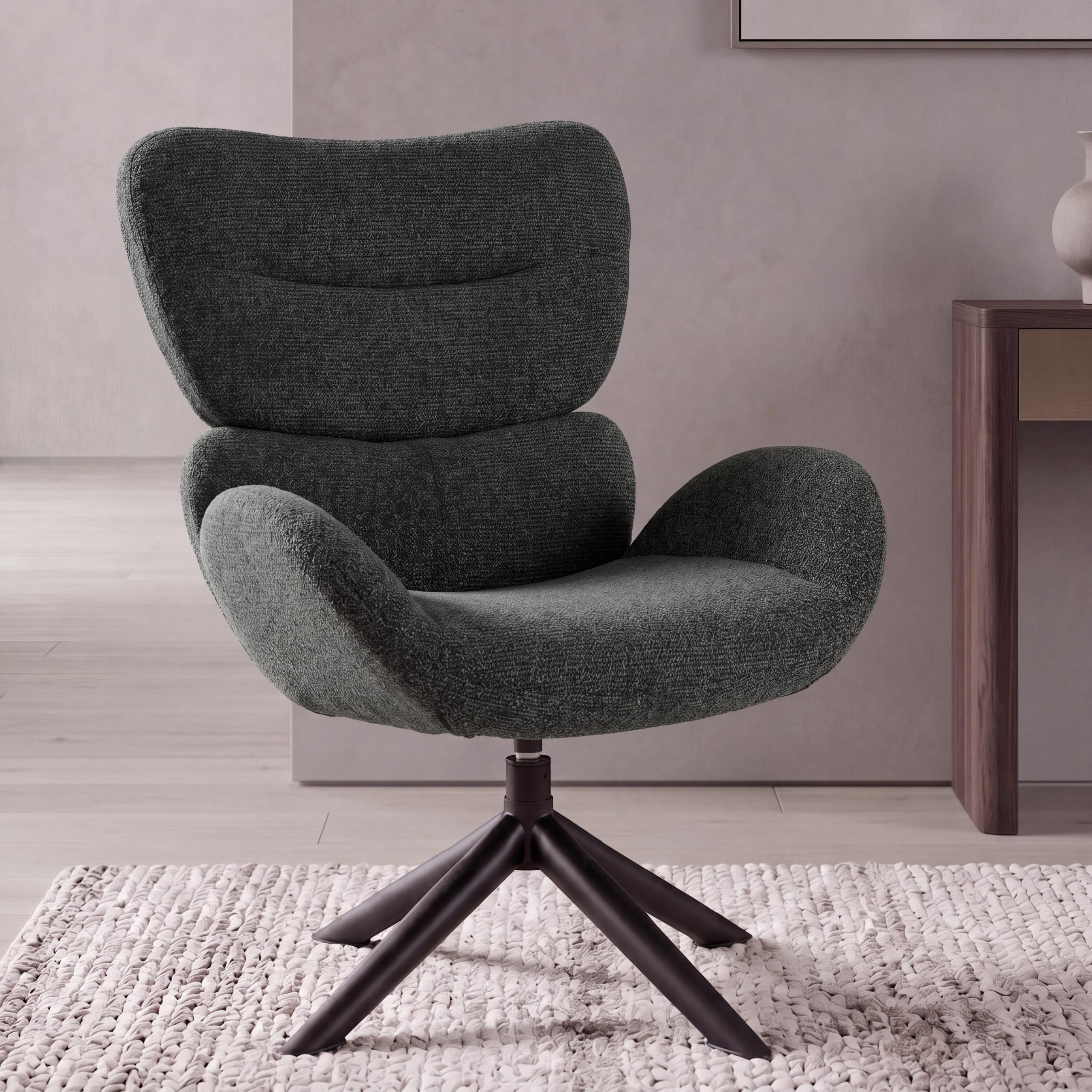 Loungestuhl MCW-Q53, Sessel Loungesessel Esszimmerstuhl, drehbar Metall Chenille (420g/m&sup2;) ~ dunkelgr&uuml;n 
