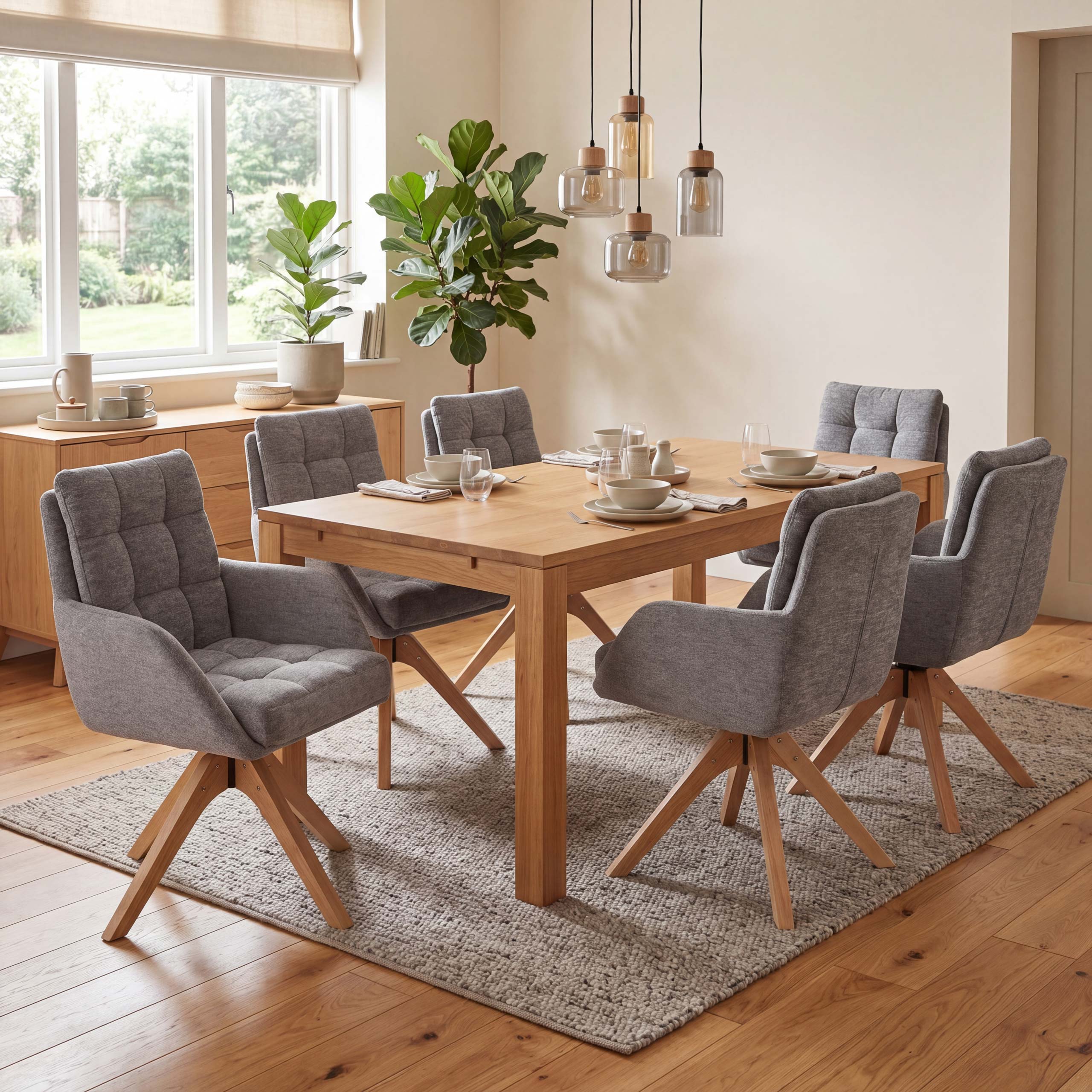 6er-Set Esszimmerstuhl MCW-Q36, K&uuml;chenstuhl Stuhl, drehbar Stoff Chenille (680g/m&sup2;) &Ouml;ko-Tex Holz MVG ~ grau 