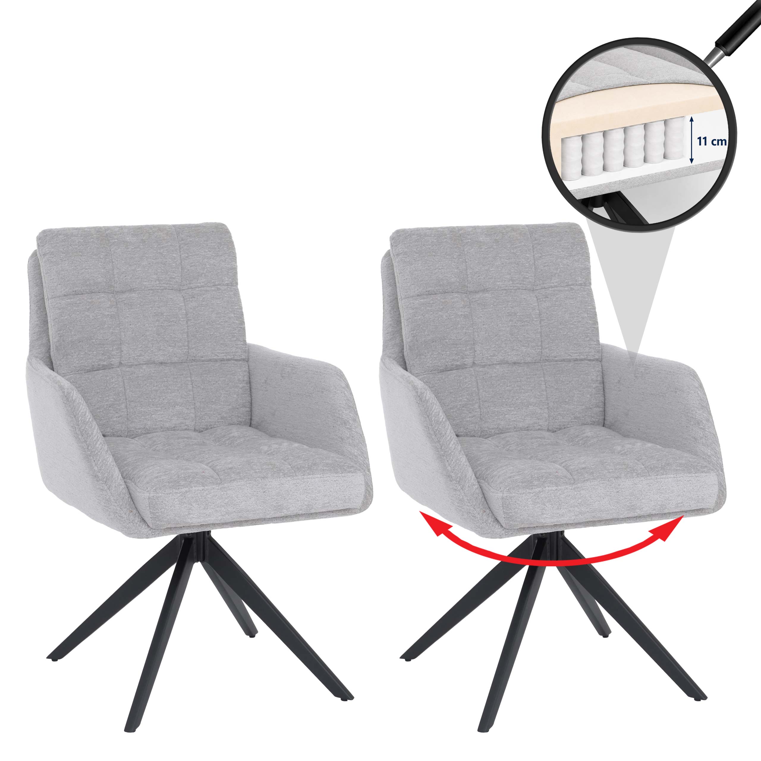2er-Set Esszimmerstuhl MCW-Q36, K&uuml;chenstuhl drehbar Auto-Return, Stoff Chenille (680g/m&sup2;) &Ouml;ko-Tex Metall MVG ~ beige 