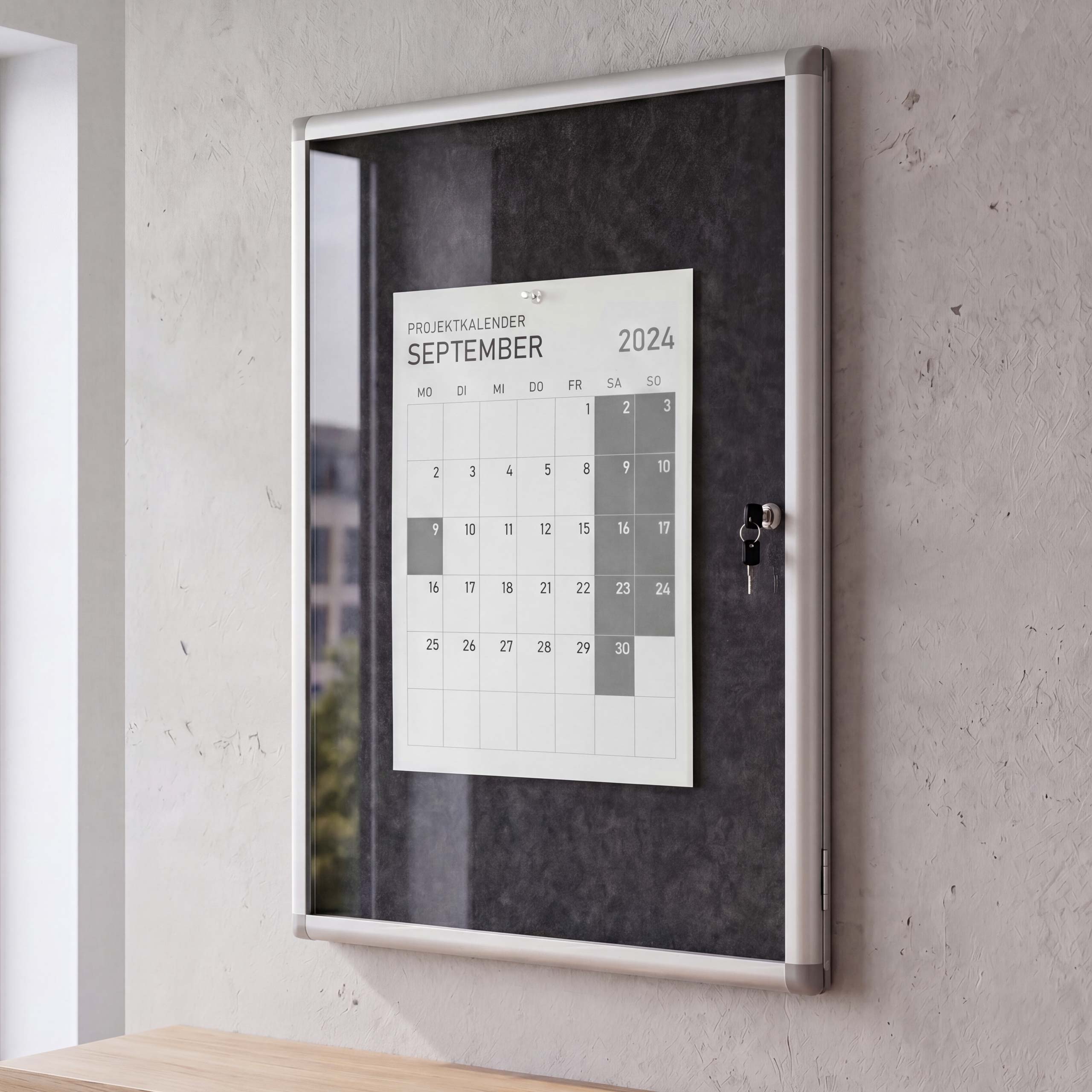 Schaukasten MCW-Q51, Memoboard Pinnwand mit Filzoberfl&auml;che, Aluminium abschlie&szlig;bar inkl. Zubeh&ouml;r 95x68x7cm ~ schwarz 