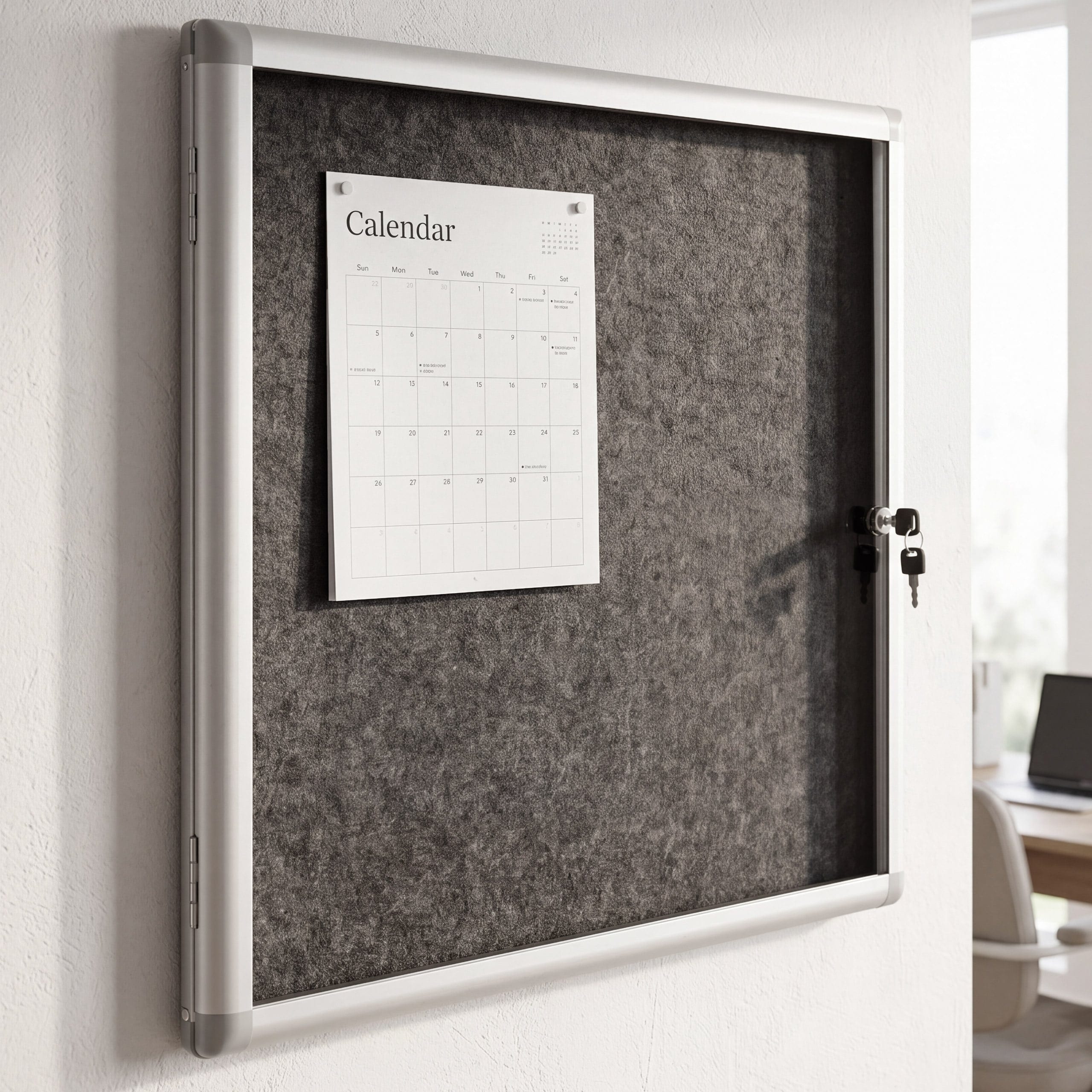 Schaukasten MCW-Q51, Memoboard Pinnwand mit Filzoberfl&auml;che, Aluminium abschlie&szlig;bar inkl. Zubeh&ouml;r 65x68x7cm ~ schwarz 