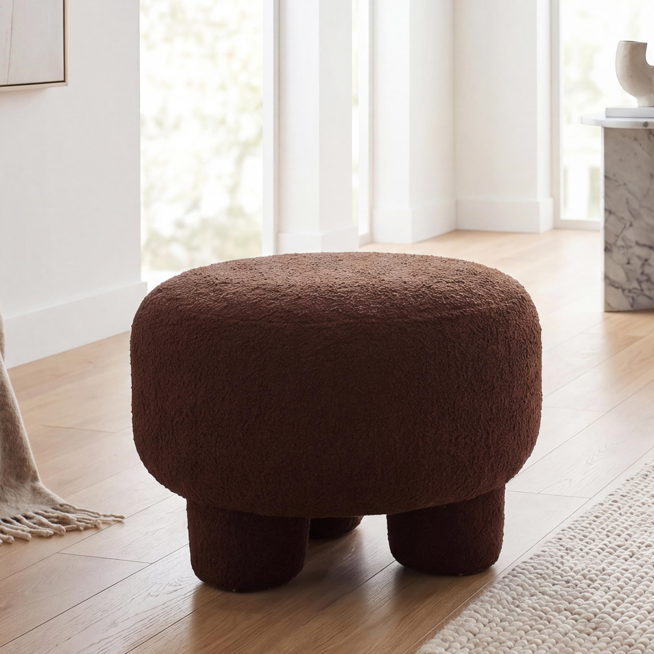 Hocker MCW-Q49, Sitzhocker Ottomane Polsterhocker Pouf, Stoff/Textil Boucl&eacute; (200g/m&sup2;) 55cm ~ dunkelbraun 