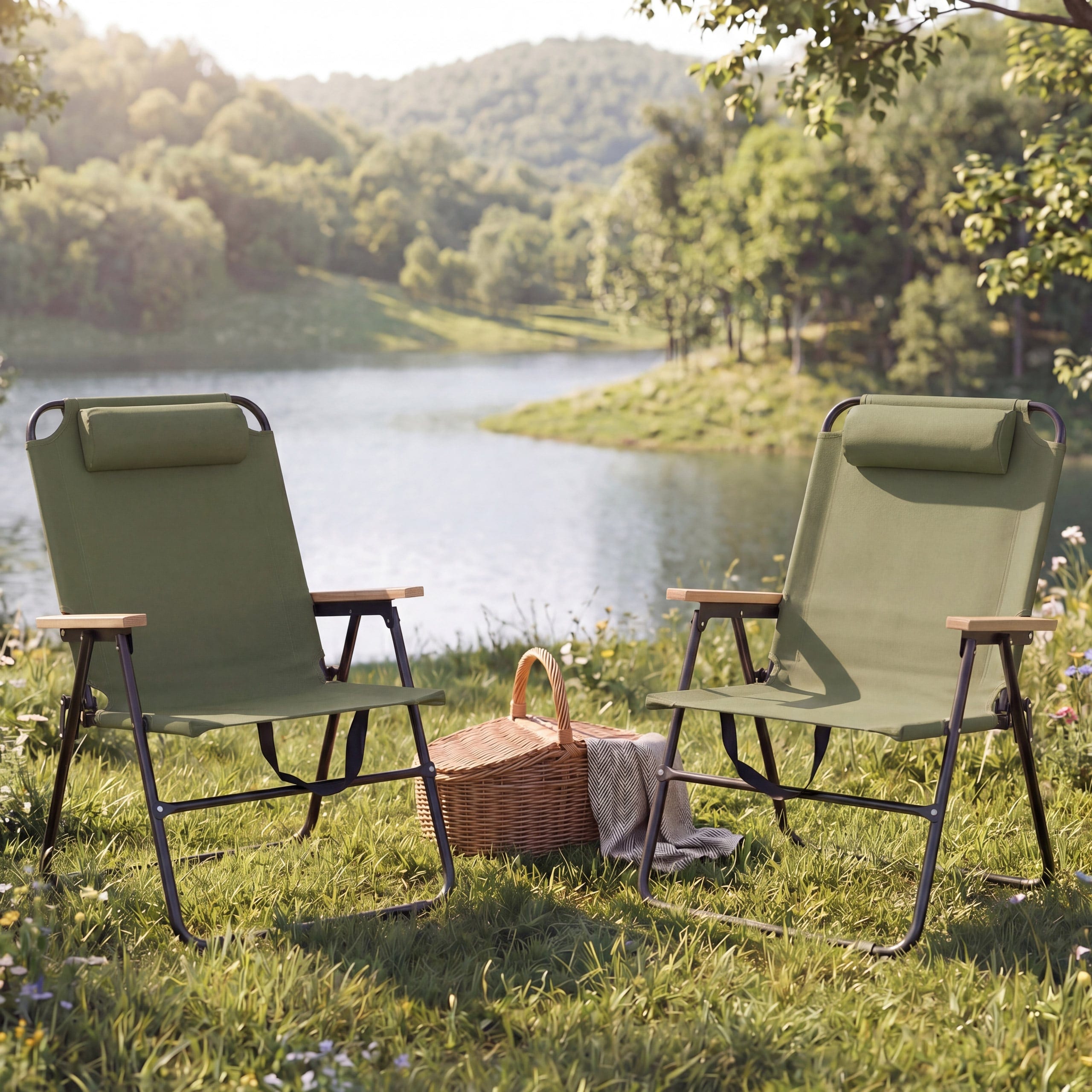 2er-Set Campingstuhl MCW-Q44, Gartenstuhl Balkonstuhl Freizeitstuhl, klappbar verstellbar Outdoor Metall Stoff ~ gr&uuml;n 