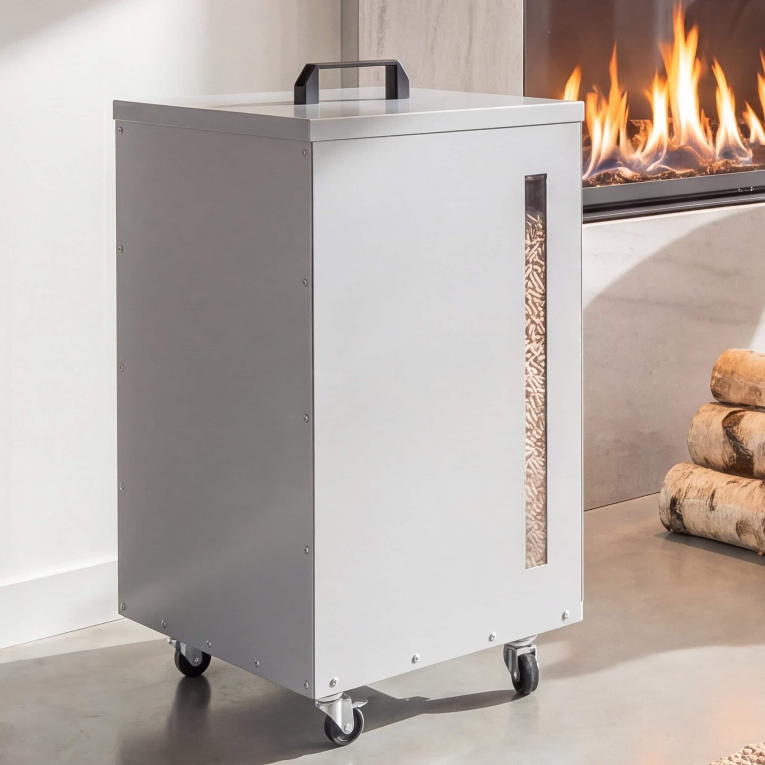 Pelletbeh&auml;lter MCW-Q30, Pelletbox, Aufbewahrungsbox f&uuml;r z.B. Tierfutter, Sichtfenster Rollen 62x36x36cm ~ wei&szlig;-hellgrau 