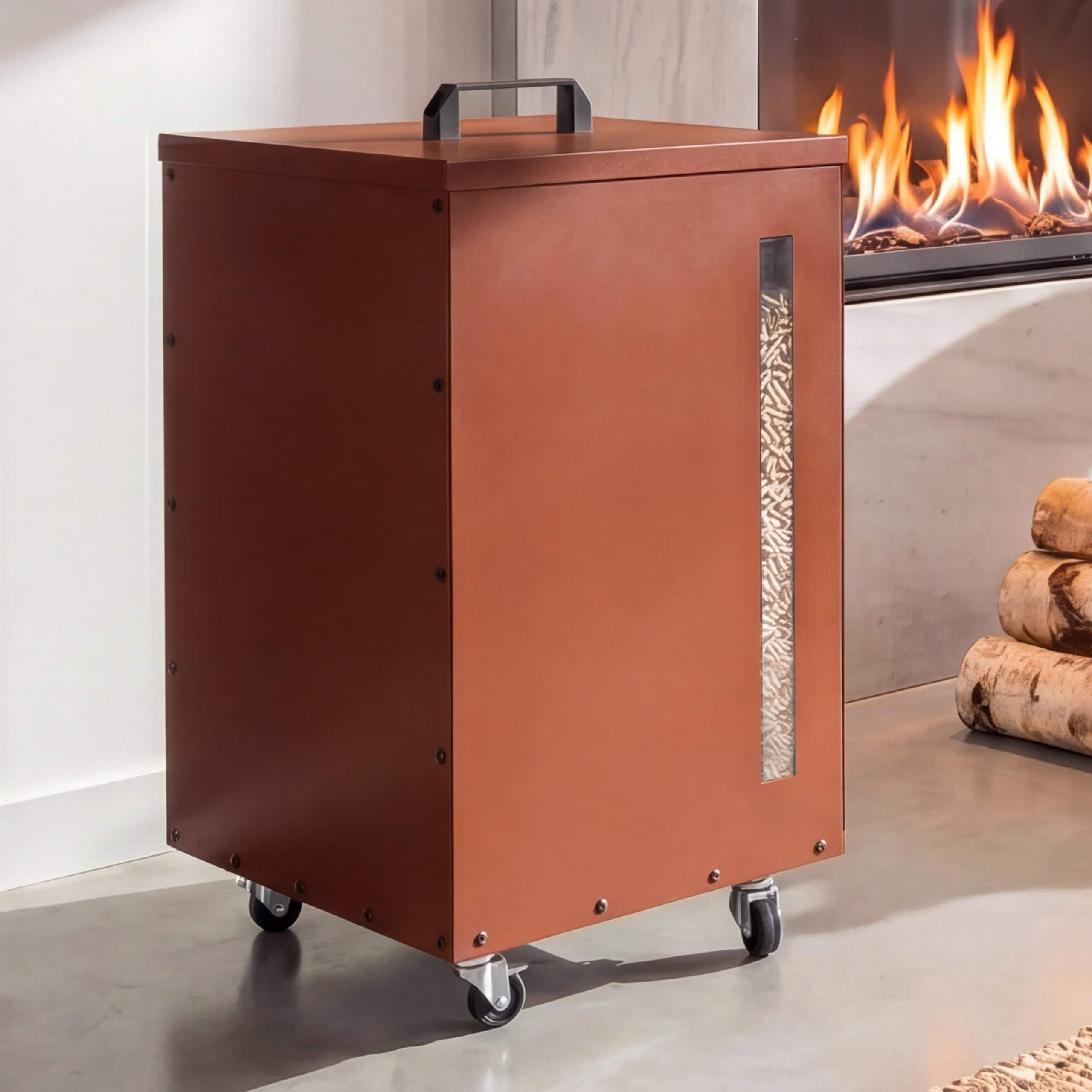 Pelletbeh&auml;lter MCW-Q30, Pelletbox, Aufbewahrungsbox f&uuml;r z.B. Tierfutter, Sichtfenster Rollen 62x36x36cm ~ kupferfarben 