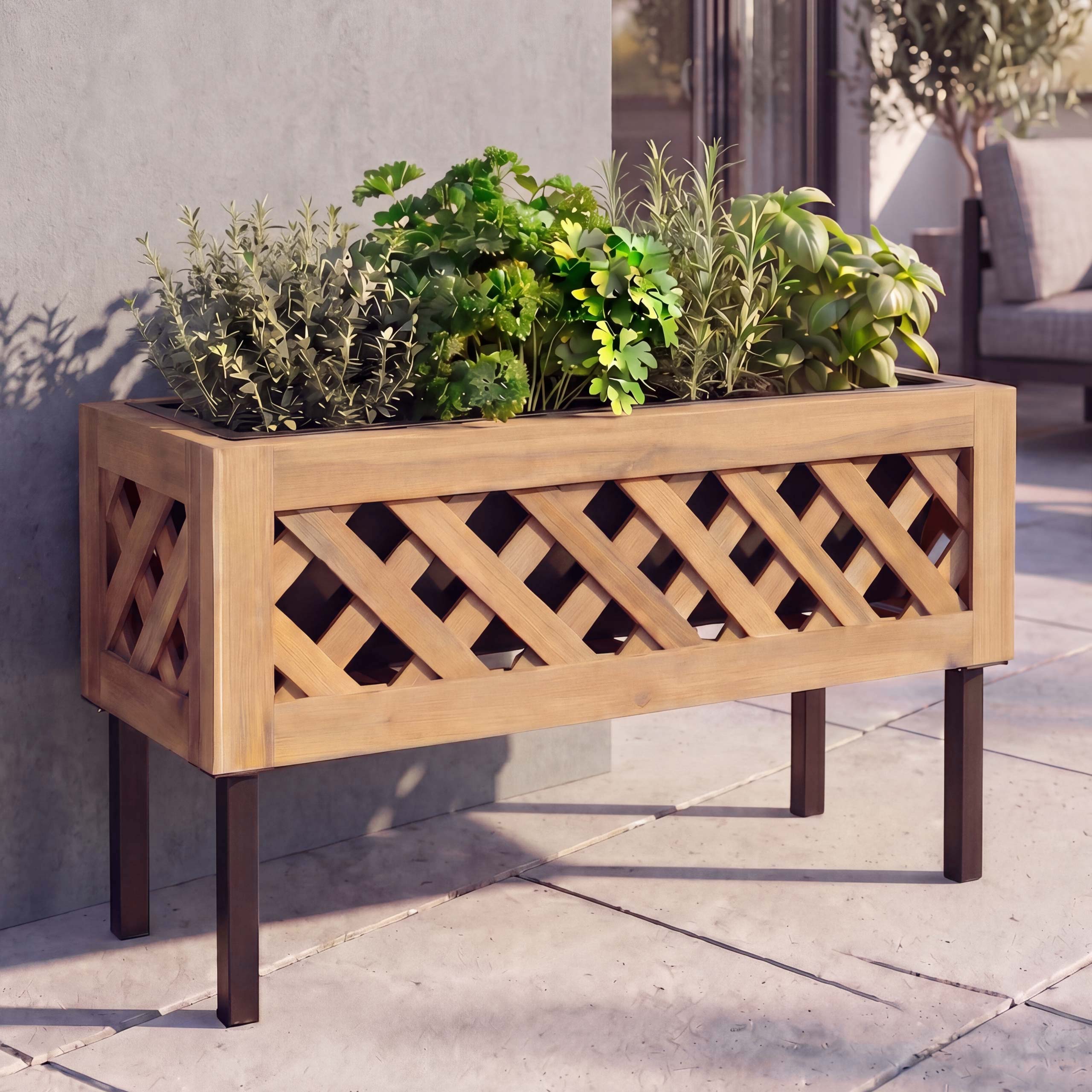 Pflanzkasten MCW-P86, Blumen-/Pflanzk&uuml;bel Blumenkasten, In-/Outdoor Akazie Holz MVG-zertifiziert 35x64x24cm ~ hellbraun 