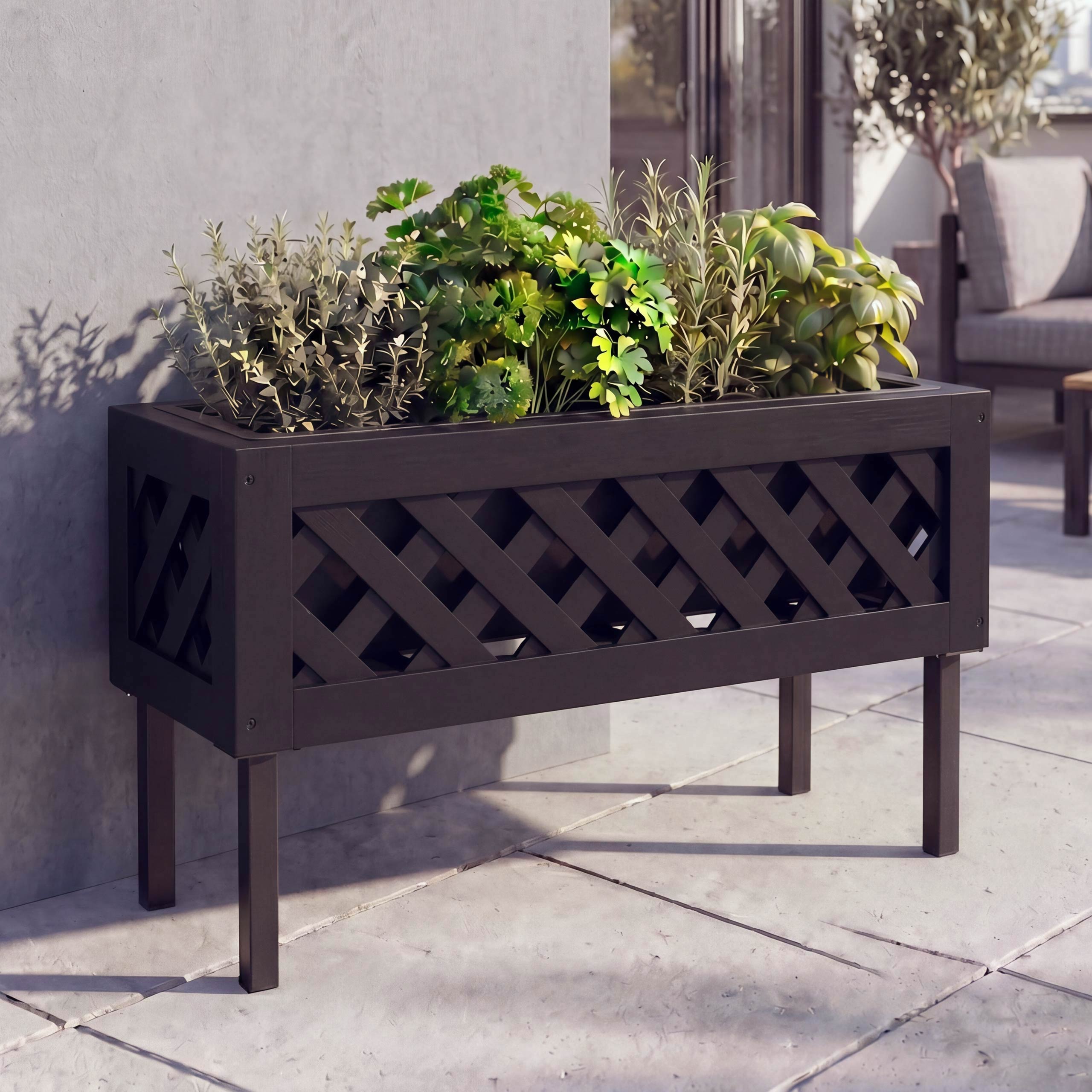 Pflanzkasten MCW-P86, Blumen-/Pflanzk&uuml;bel Blumenkasten, In-/Outdoor Akazie Holz MVG-zertifiziert 35x64x24cm ~ schwarz 