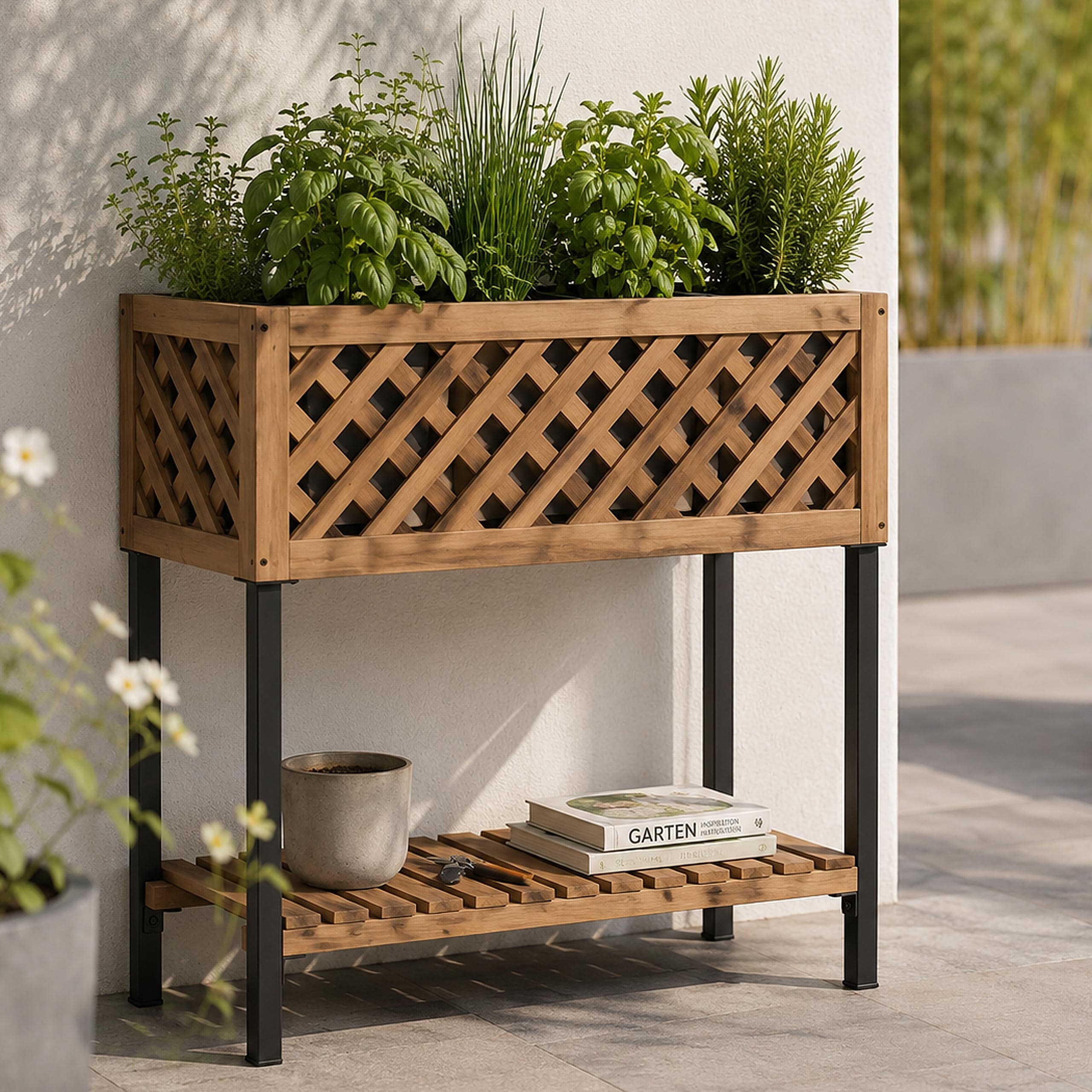 Pflanzkasten MCW-P86, Blumen-/Pflanzk&uuml;bel Blumenkasten, In-/Outdoor Akazie Holz MVG-zertifiziert 78x82x32cm ~ hellbraun 