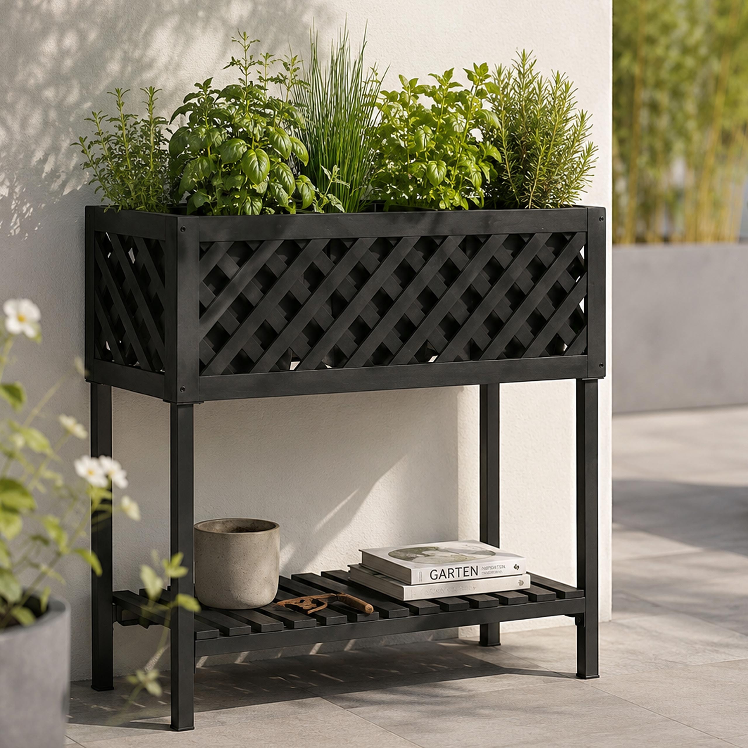 Pflanzkasten MCW-P86, Blumen-/Pflanzk&uuml;bel Blumenkasten, In-/Outdoor Akazie Holz MVG-zertifiziert 78x82x32cm ~ schwarz 