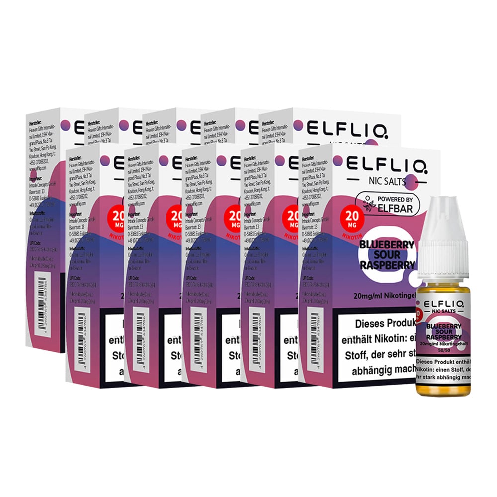 ELFBAR ELFLIQ - Blueberry Sour Raspberry Nicotine Salt Liquid 10ml 2.0% 10er Pack 