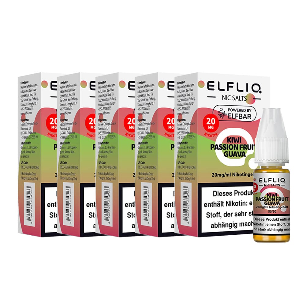 ELFBAR ELFLIQ - Kiwi Passion Fruit Guava Nicotine Salt Liquid 10ml 2.0% 5er Pack 