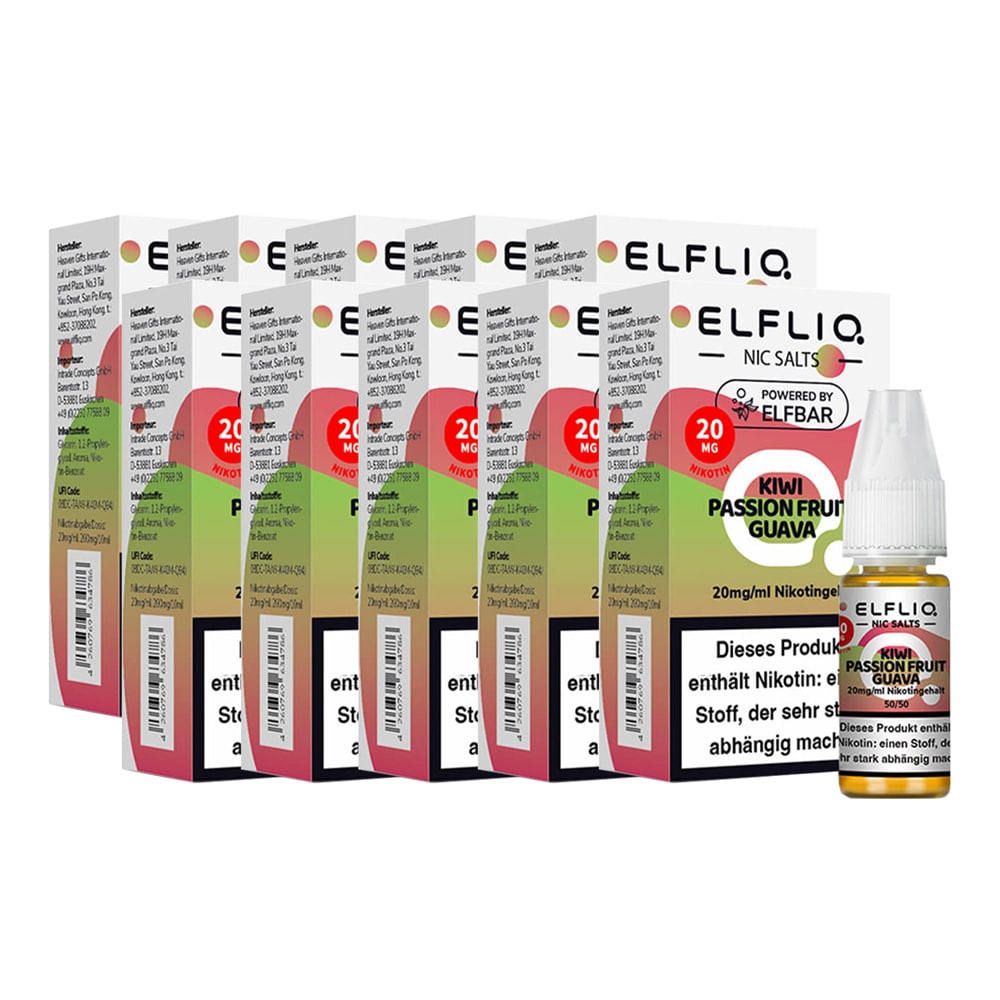 ELFBAR ELFLIQ - Kiwi Passion Fruit Guava Nicotine Salt Liquid 10ml 2.0% 10er Pack 