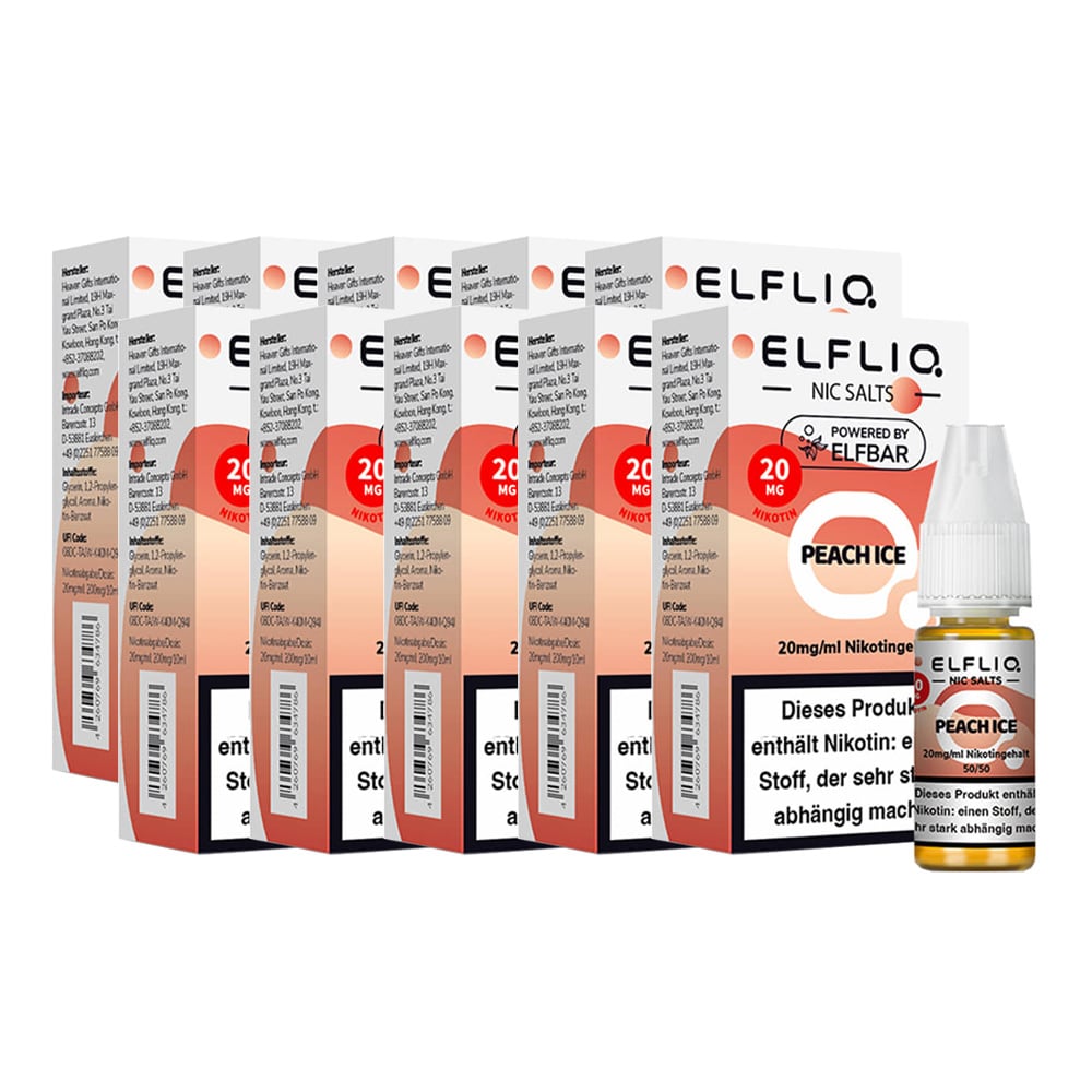 ELFBAR ELFLIQ - Peach Ice Nicotine Salt Liquid 10ml 2.0% 10er Pack 